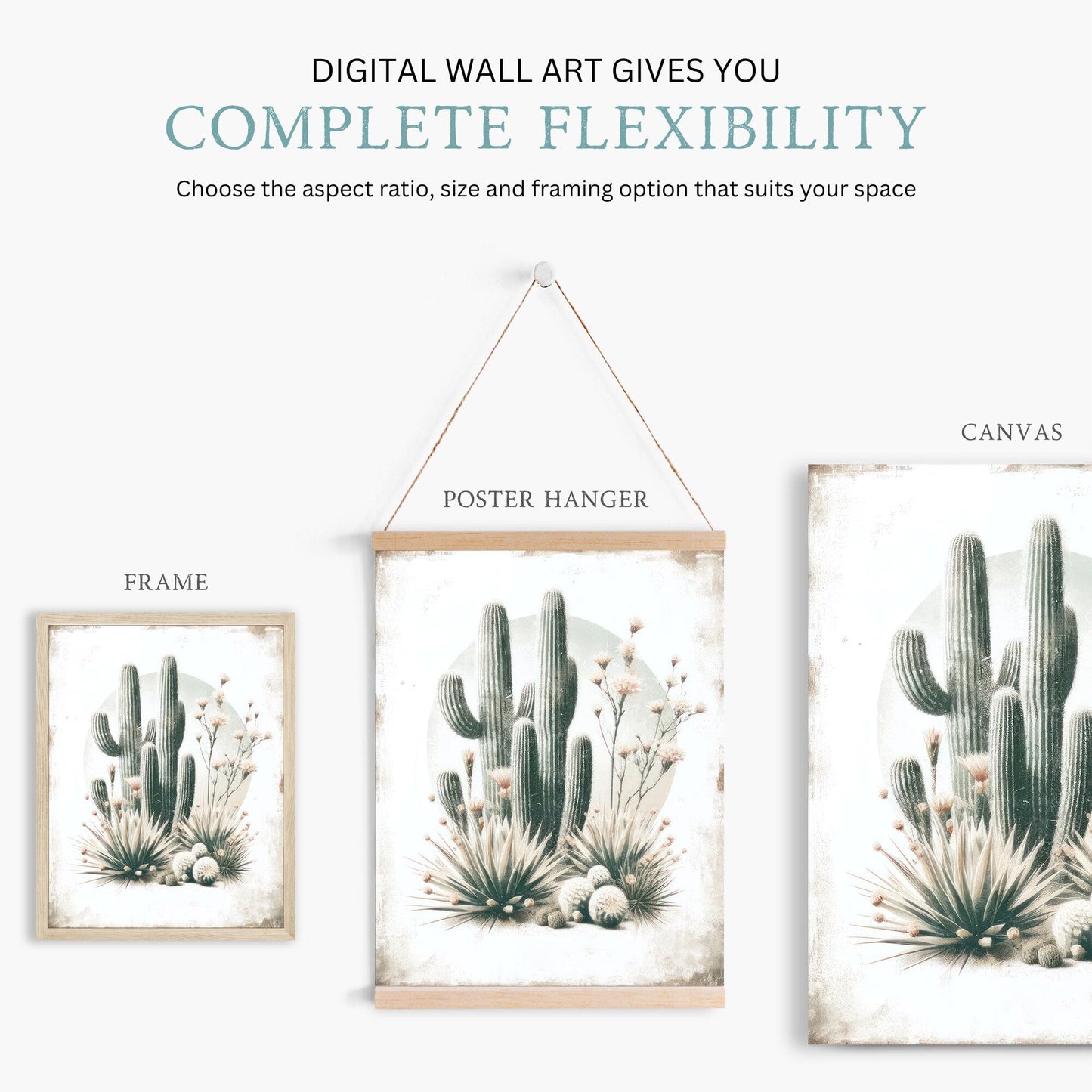 Cactus Wall Art, Vintage Boho Nursery Decor, Saguaro Print - WildfieldPrints