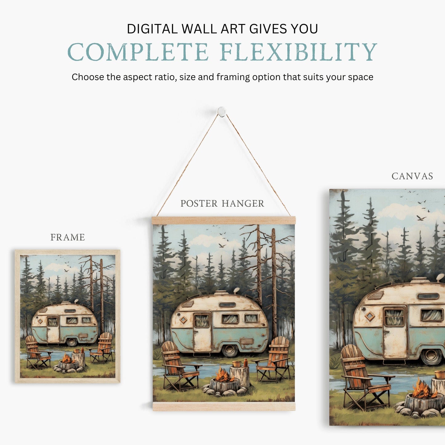 Camping Wall Art, Vintage Caravan Print, Rustic Decor for Nature Lovers - WildfieldPrints