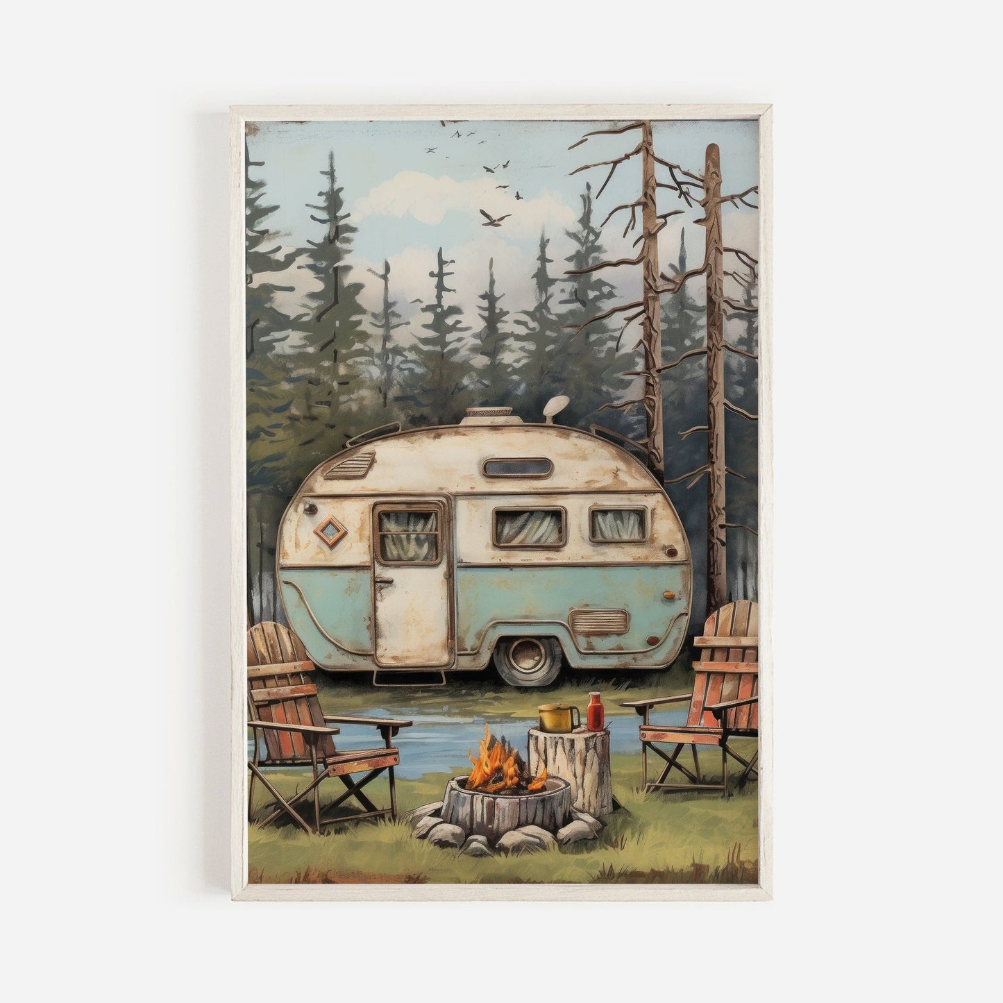 Camping Wall Art, Vintage Caravan Print, Rustic Decor for Nature Lovers - WildfieldPrints