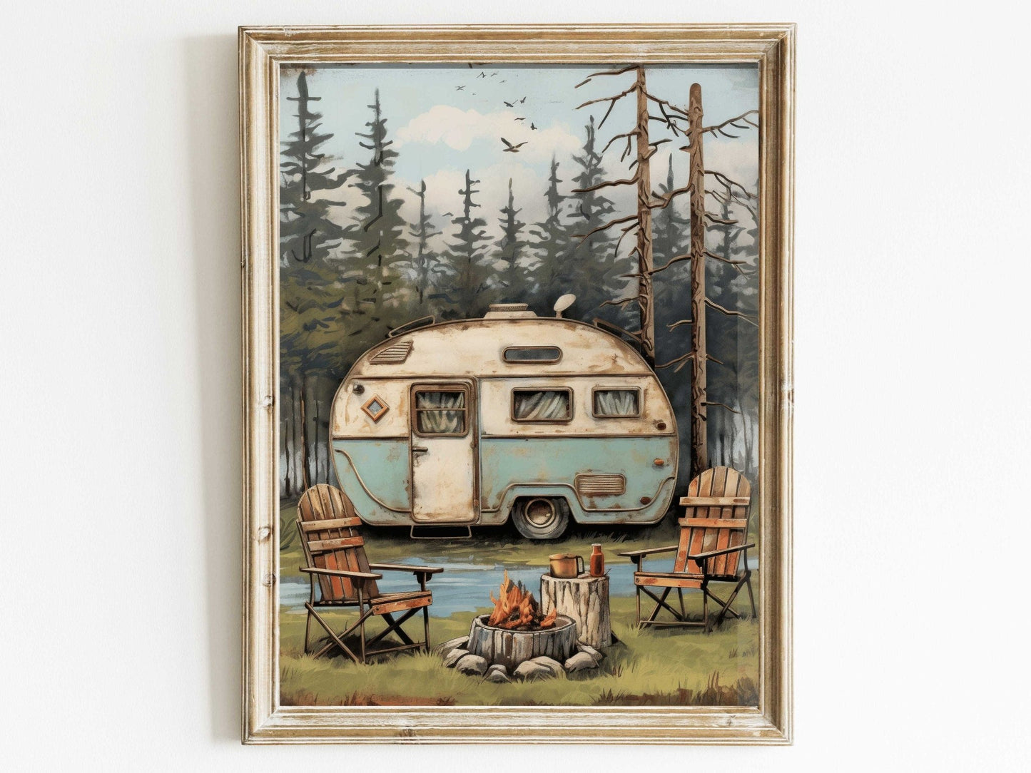 Camping Wall Art, Vintage Caravan Print, Rustic Decor for Nature Lovers - WildfieldPrints
