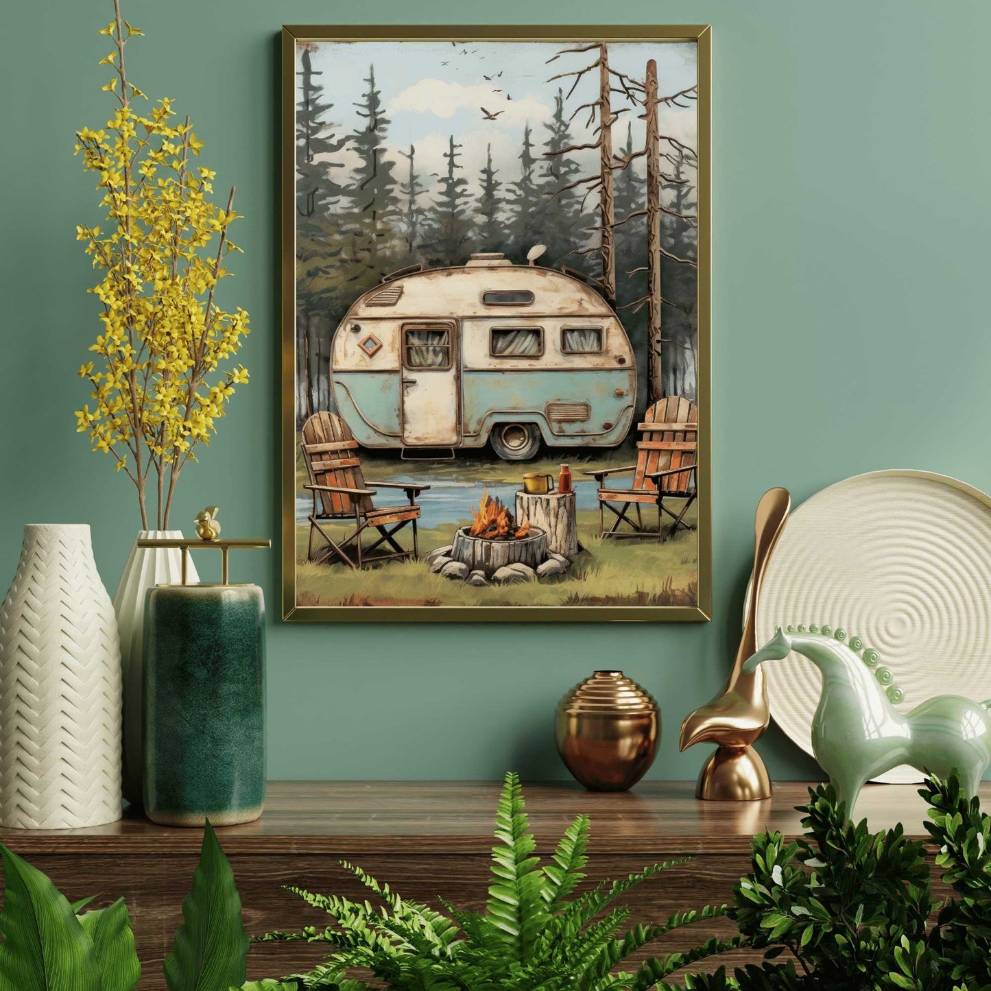 Camping Wall Art, Vintage Caravan Print, Rustic Decor for Nature Lovers - WildfieldPrints