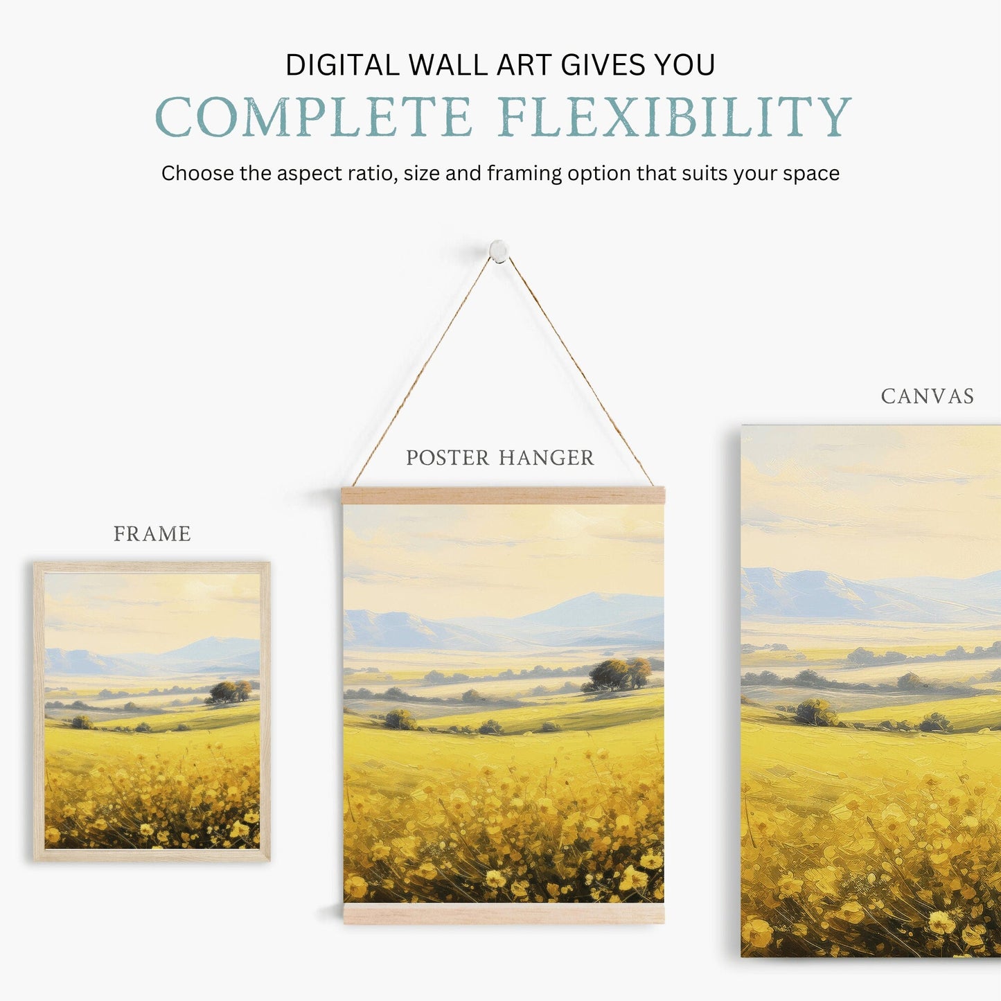 Canola Flower Wall Art, Countryside Landscape Decor, Yellow Floral Print - WildfieldPrints