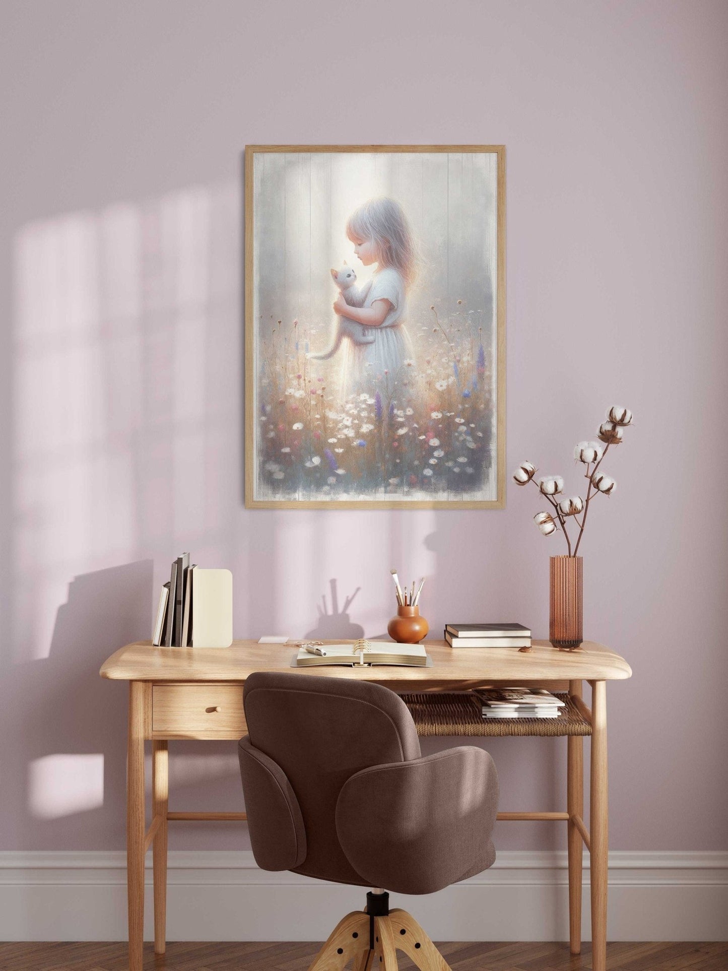 Cat Nursery Art, Floral Girl Room Decor, Wildflower Wall Prints - WildfieldPrints