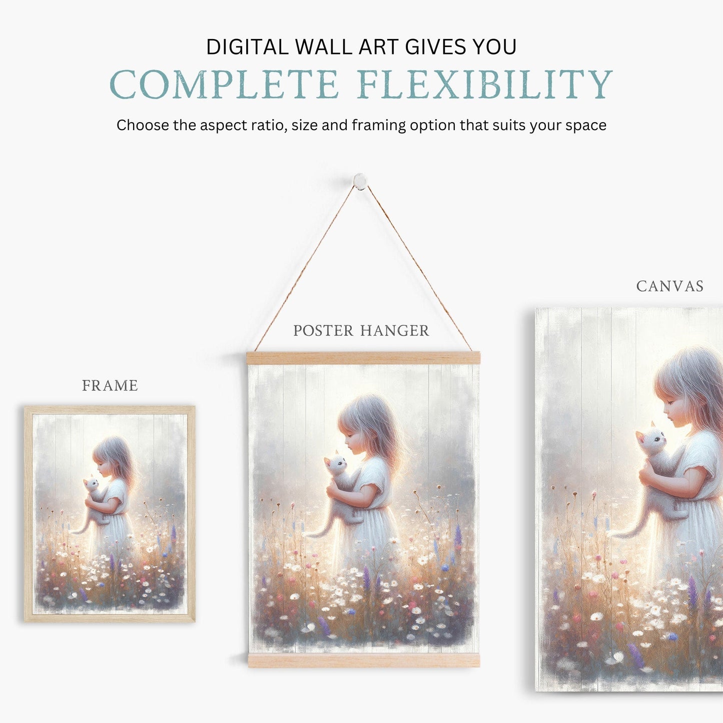 Cat Nursery Art, Floral Girl Room Decor, Wildflower Wall Prints - WildfieldPrints
