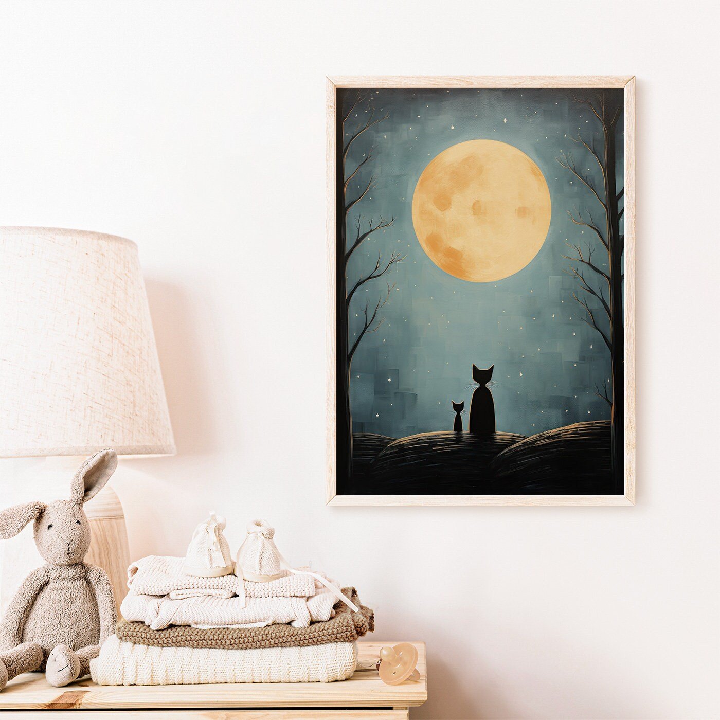 Cat Nursery Prints, Moody Kids Room Decor, Whimsical Wall Art - WildfieldPrints