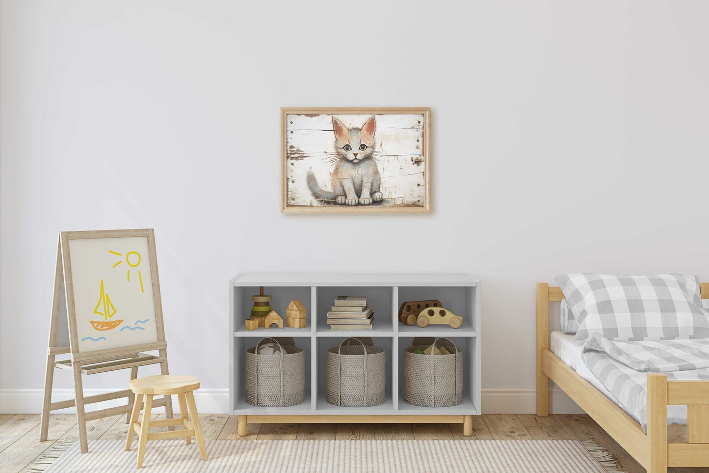 Cat Nursery Prints, Rustic Wall Decor, Vintage Animal Art - WildfieldPrints