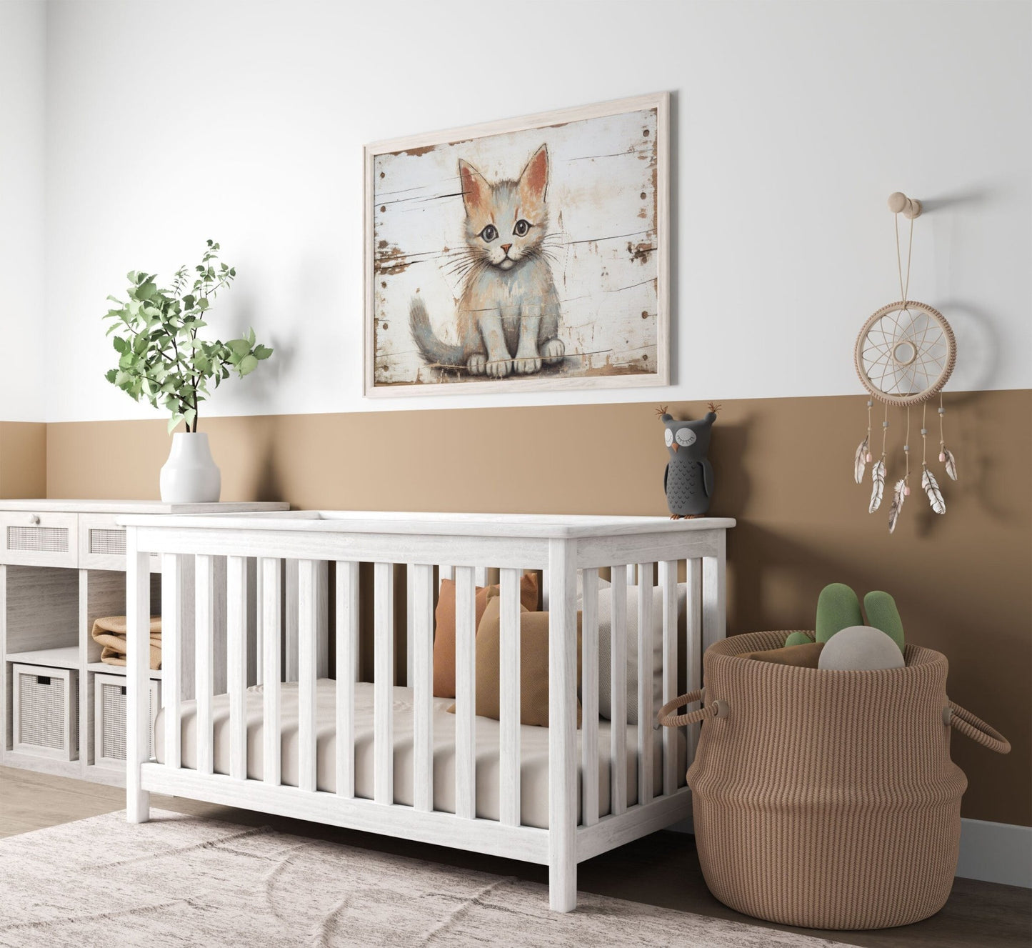 Cat Nursery Prints, Rustic Wall Decor, Vintage Animal Art - WildfieldPrints