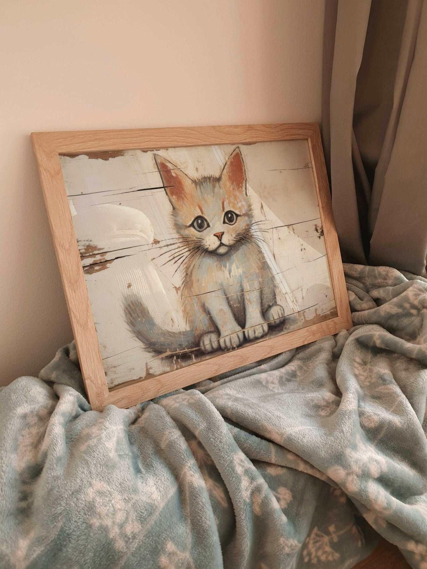 Cat Nursery Prints, Rustic Wall Decor, Vintage Animal Art - WildfieldPrints