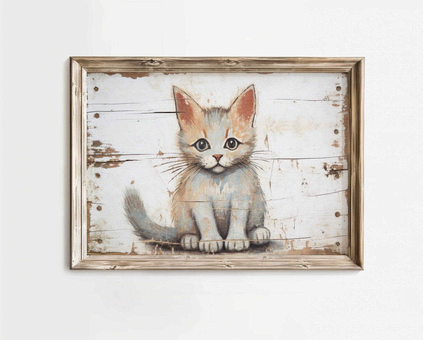 Cat Nursery Prints, Rustic Wall Decor, Vintage Animal Art - WildfieldPrints