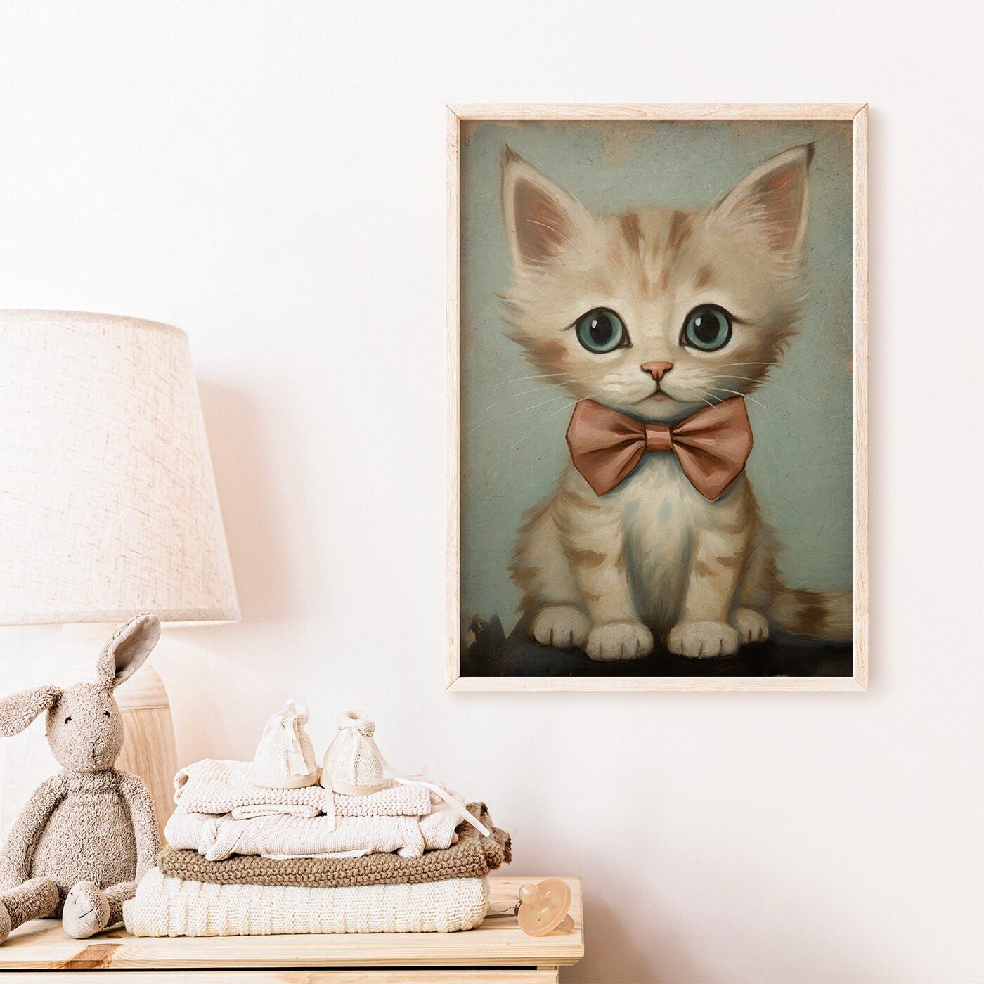 Cat Wall Art, Cute Kitten Painting, Vintage Nursery Decor - WildfieldPrints