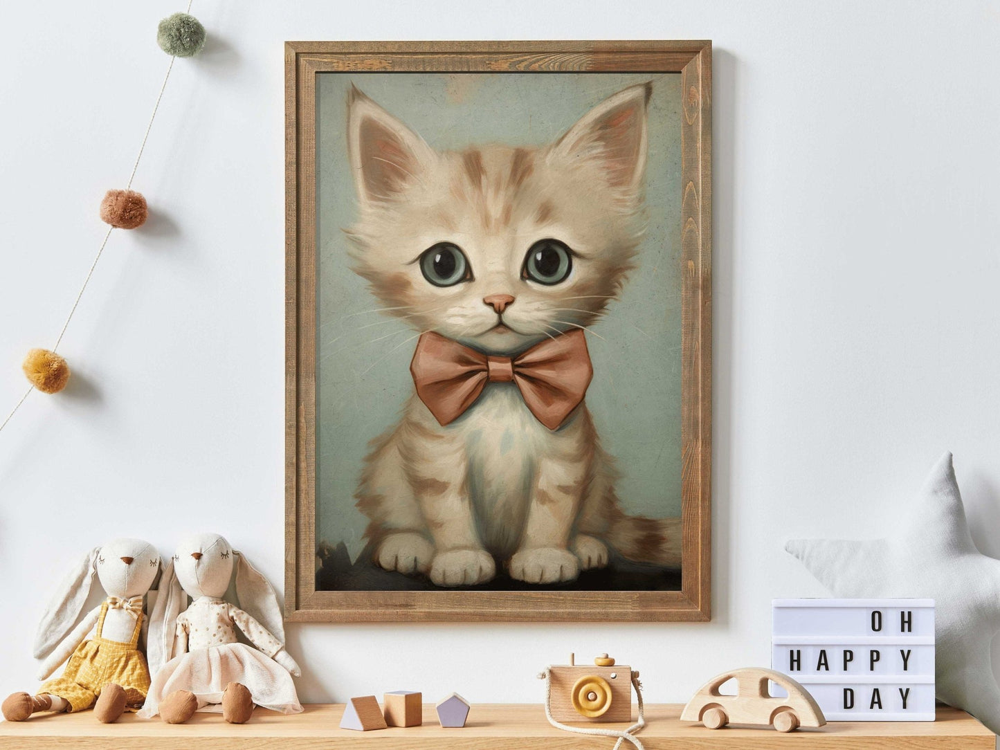 Cat Wall Art, Cute Kitten Painting, Vintage Nursery Decor - WildfieldPrints