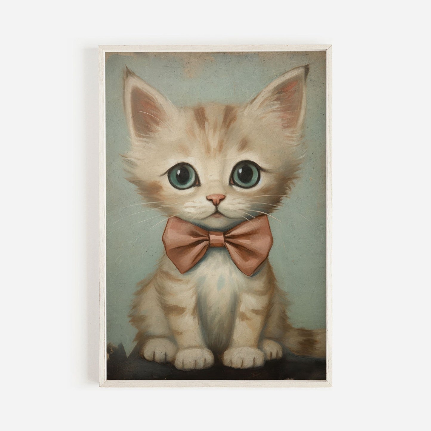 Cat Wall Art, Cute Kitten Painting, Vintage Nursery Decor - WildfieldPrints