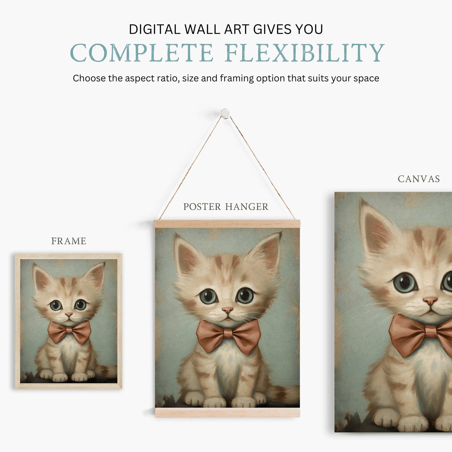 Cat Wall Art, Cute Kitten Painting, Vintage Nursery Decor - WildfieldPrints