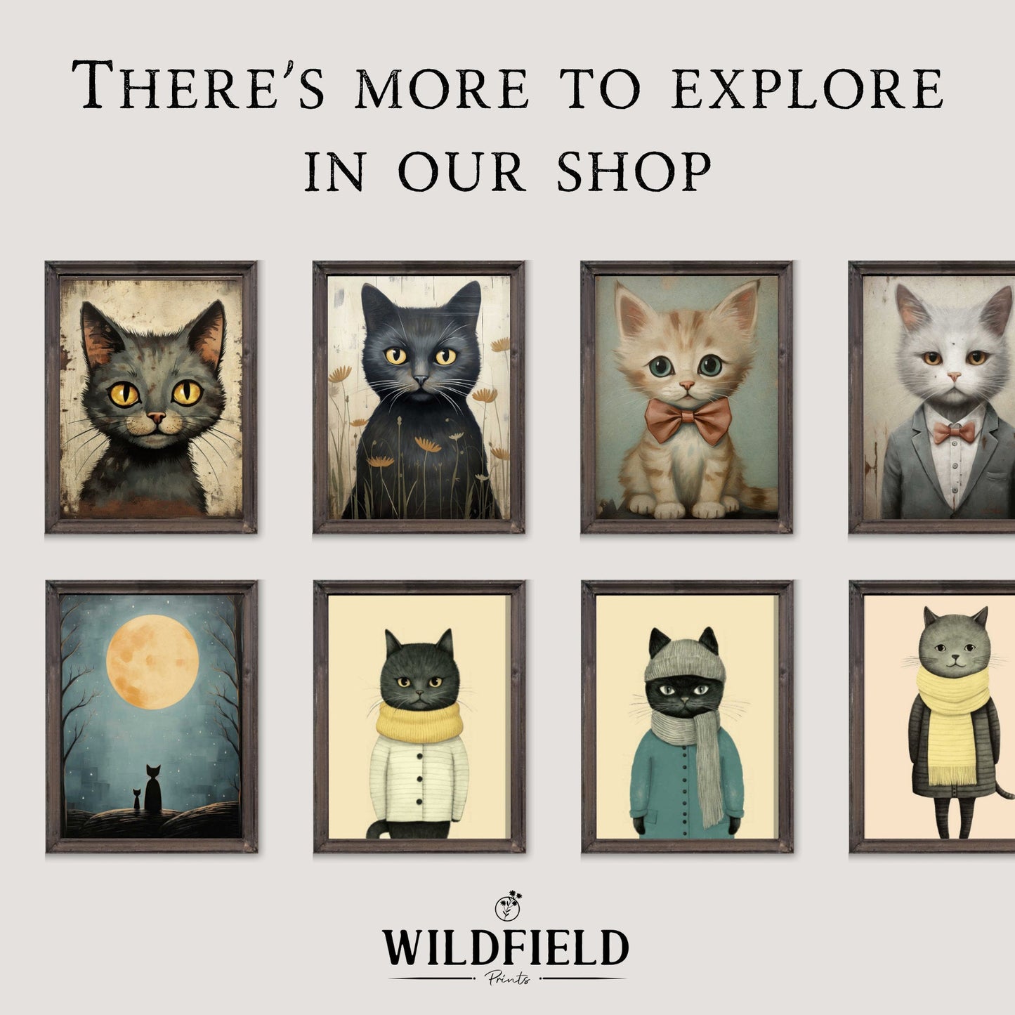 Cat Wall Art, Funny Prints for Kids Room, Retro Decor - WildfieldPrints