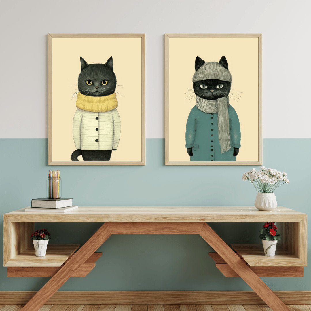 Cat Wall Art, Funny Prints for Kids Room, Retro Decor - WildfieldPrints