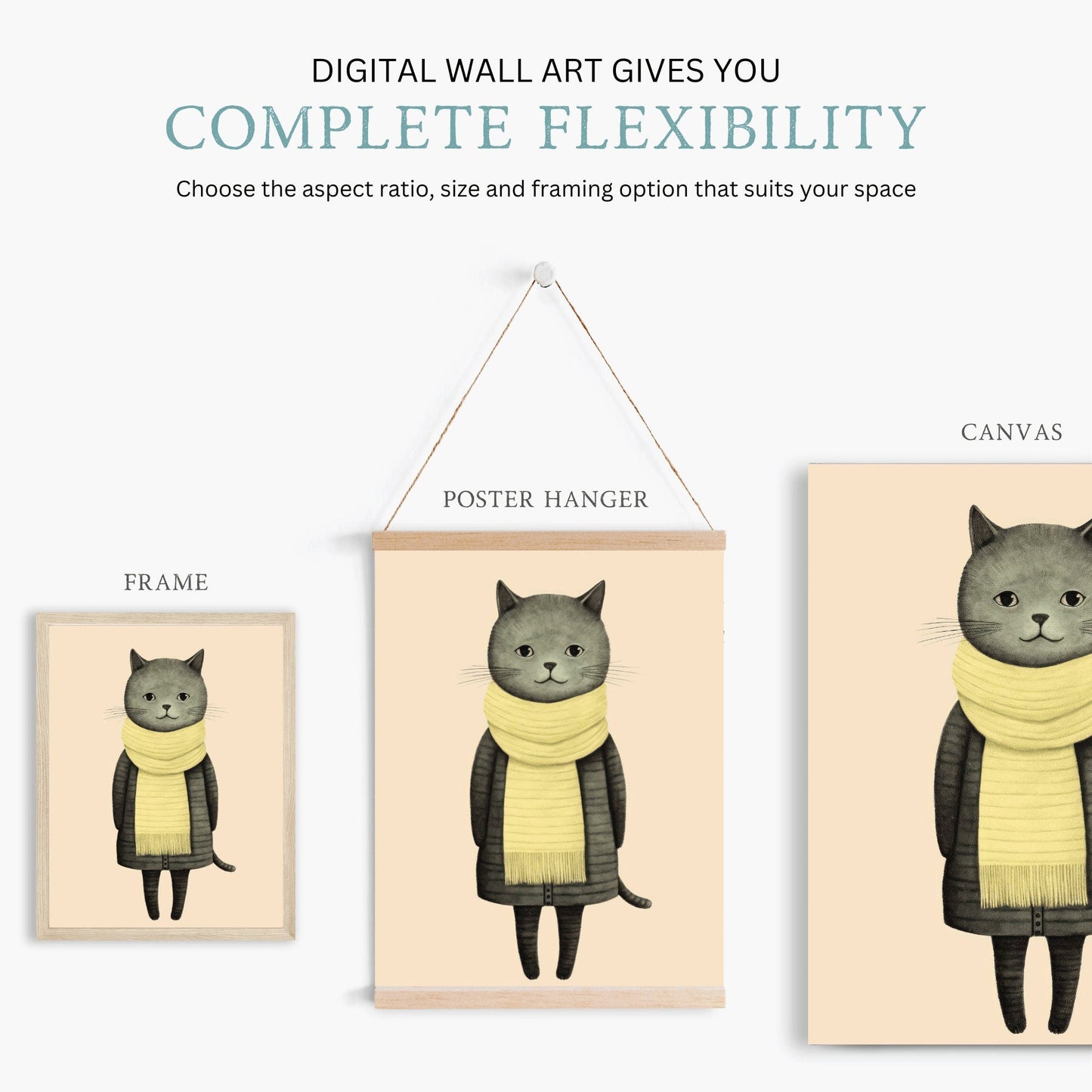 Cat Wall Art, Minimalist Print, Retro Kids Room Decor - WildfieldPrints