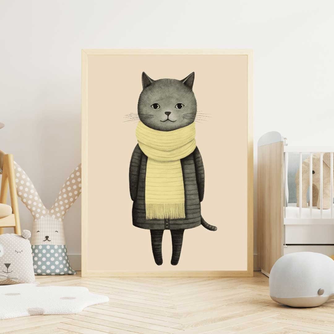 Cat Wall Art, Minimalist Print, Retro Kids Room Decor - WildfieldPrints