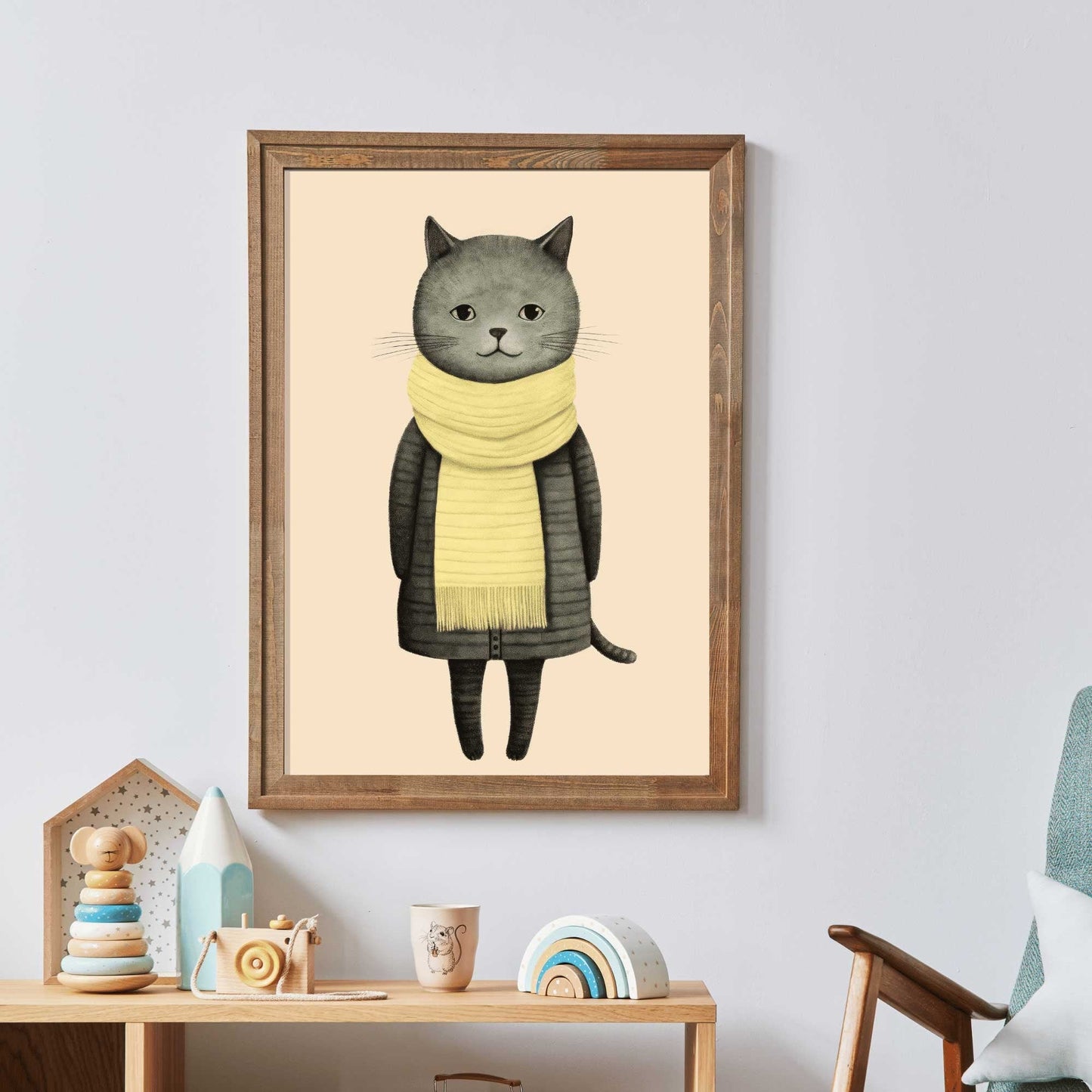 Cat Wall Art, Minimalist Print, Retro Kids Room Decor - WildfieldPrints