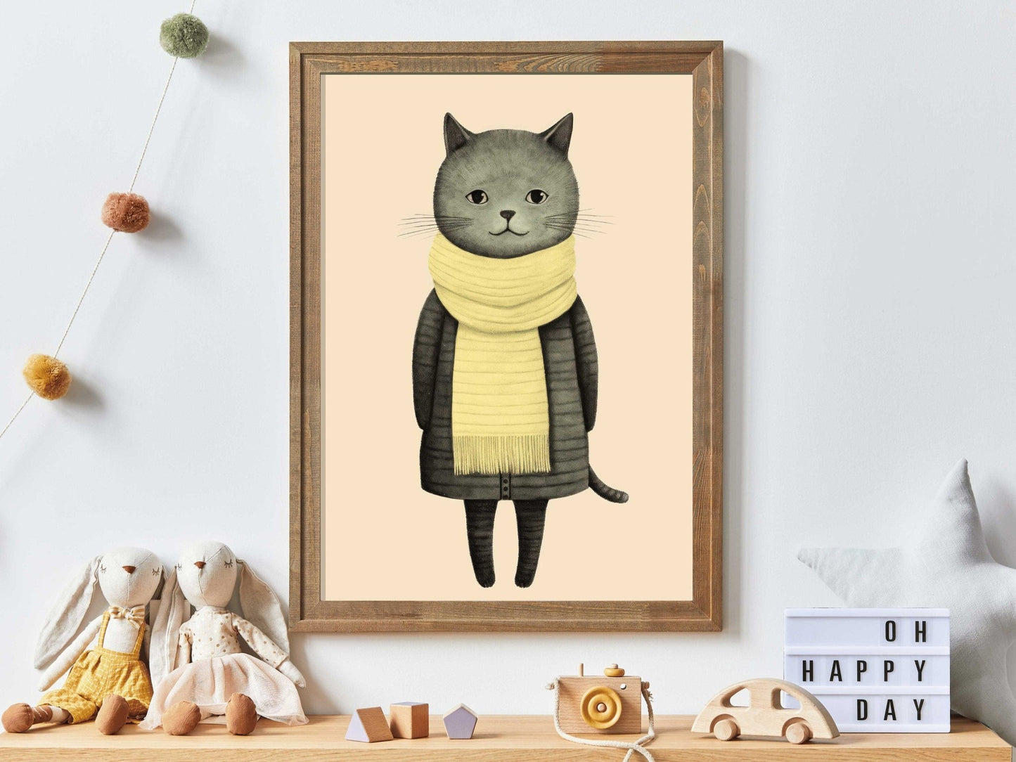 Cat Wall Art, Minimalist Print, Retro Kids Room Decor - WildfieldPrints