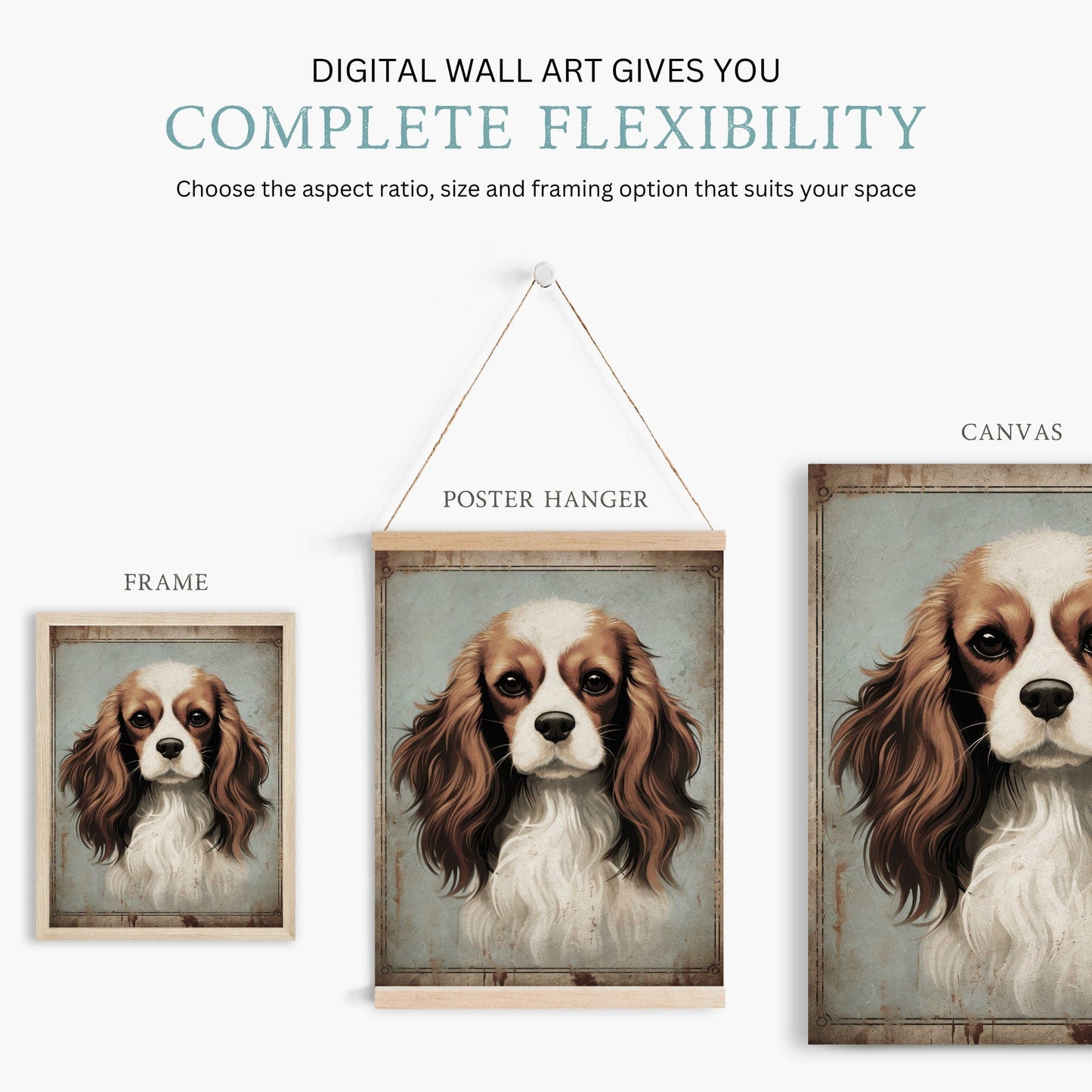 Cavalier King Charles Spaniel Art, Vintage Dog Wall Decor, Gift for Dog Lovers - WildfieldPrints