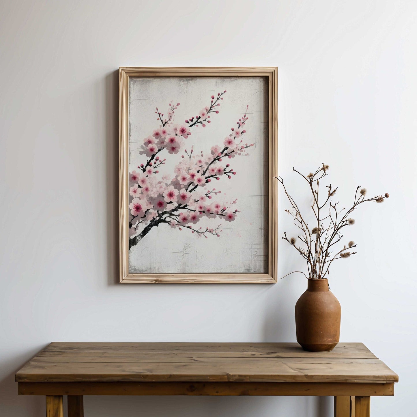 Cherry Blossom Art Print, Rustic Floral Wall Decor, Cherry Tree Branch - WildfieldPrints