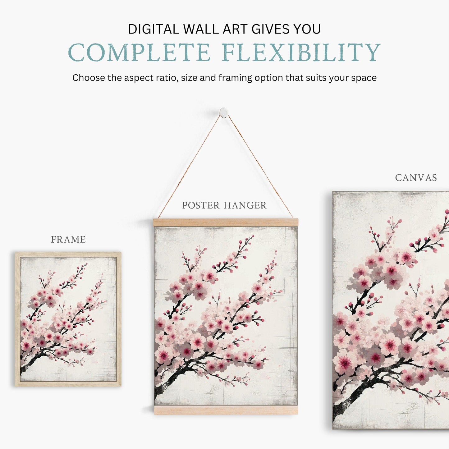 Cherry Blossom Art Print, Rustic Floral Wall Decor, Cherry Tree Branch - WildfieldPrints