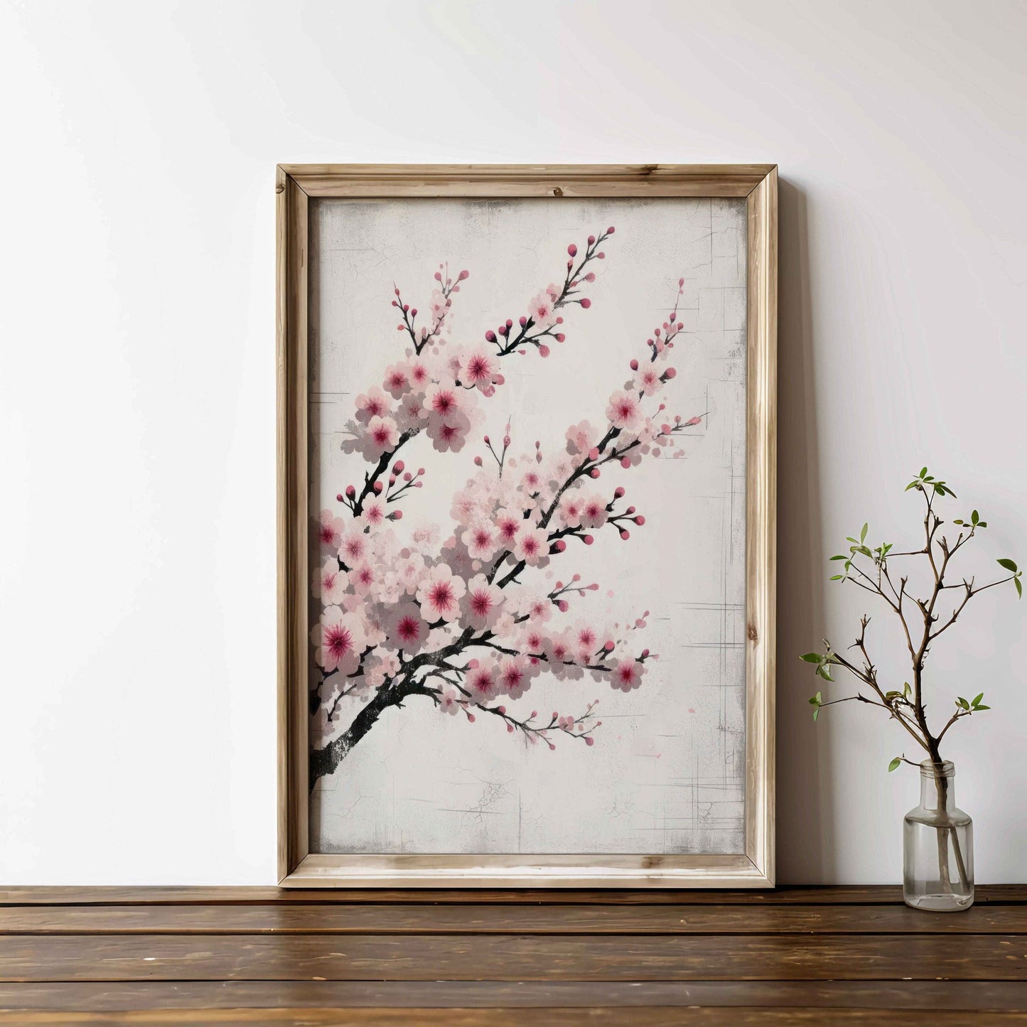 Cherry Blossom Art Print, Rustic Floral Wall Decor, Cherry Tree Branch - WildfieldPrints