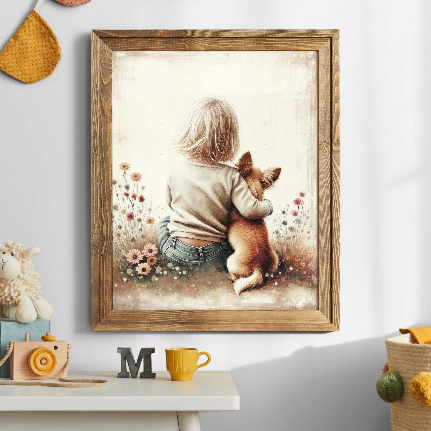 Chihuahua Nursery Decor, Girl & Dog Painting, Whimsical Wall Art - WildfieldPrints