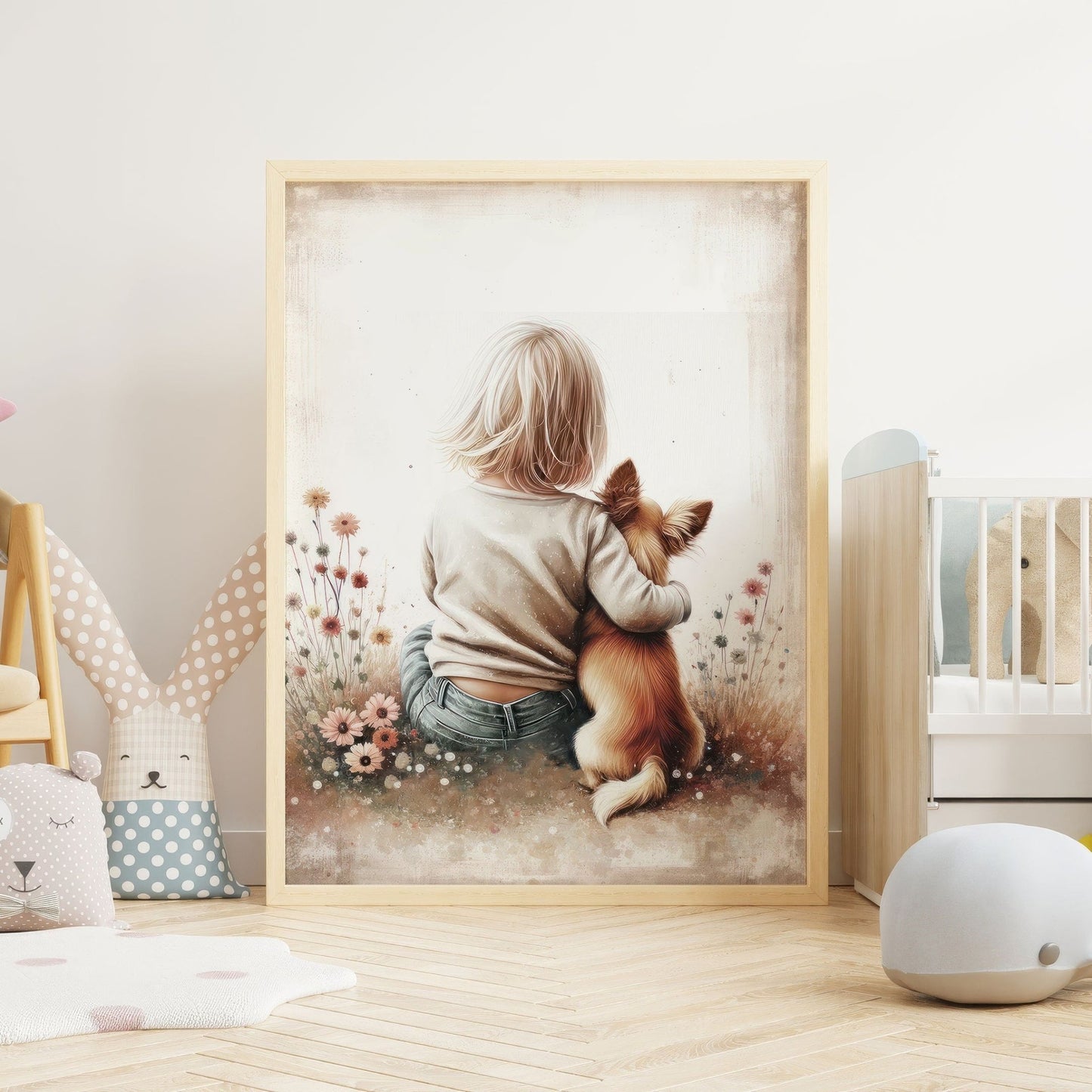 Chihuahua Nursery Decor, Girl & Dog Painting, Whimsical Wall Art - WildfieldPrints