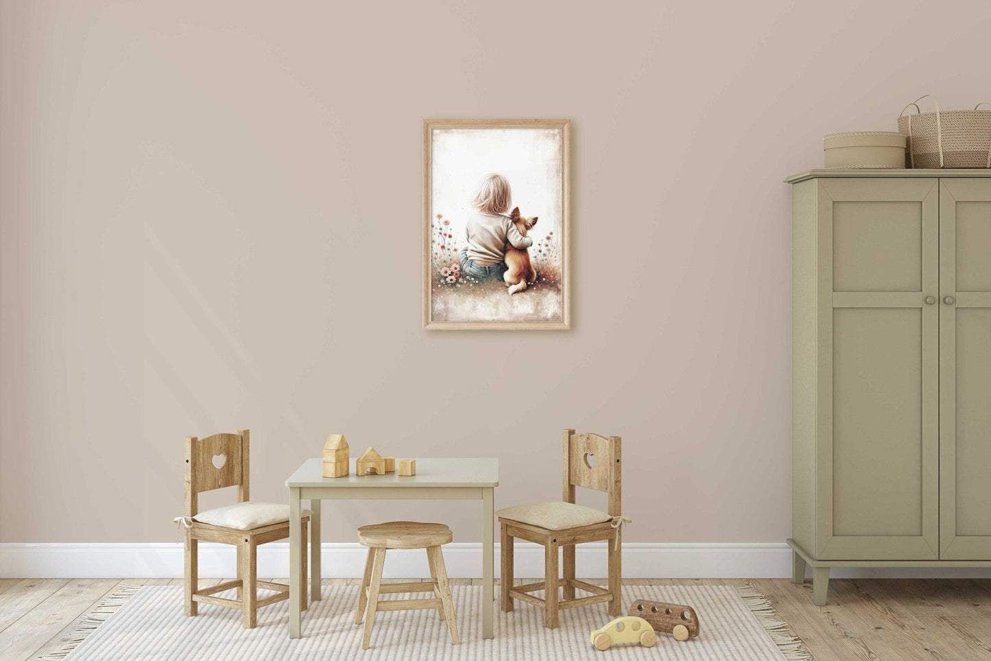 Chihuahua Nursery Decor, Girl & Dog Painting, Whimsical Wall Art - WildfieldPrints