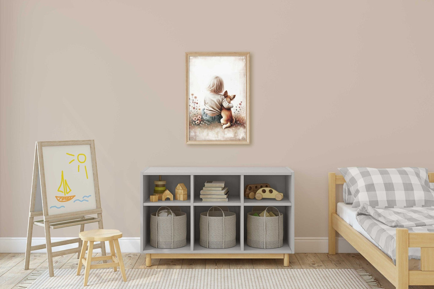 Chihuahua Nursery Decor, Girl & Dog Painting, Whimsical Wall Art - WildfieldPrints
