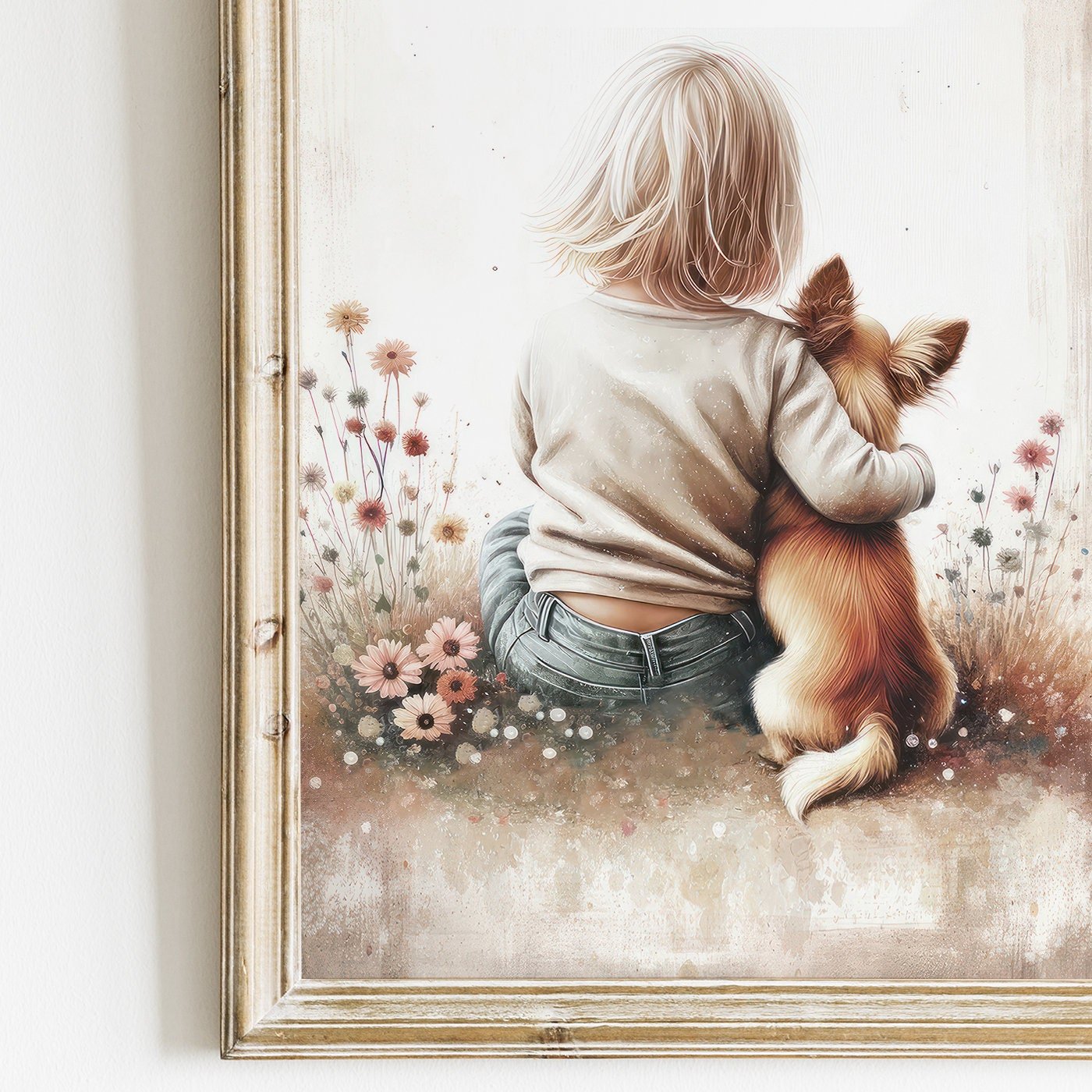Chihuahua Nursery Decor, Girl & Dog Painting, Whimsical Wall Art - WildfieldPrints