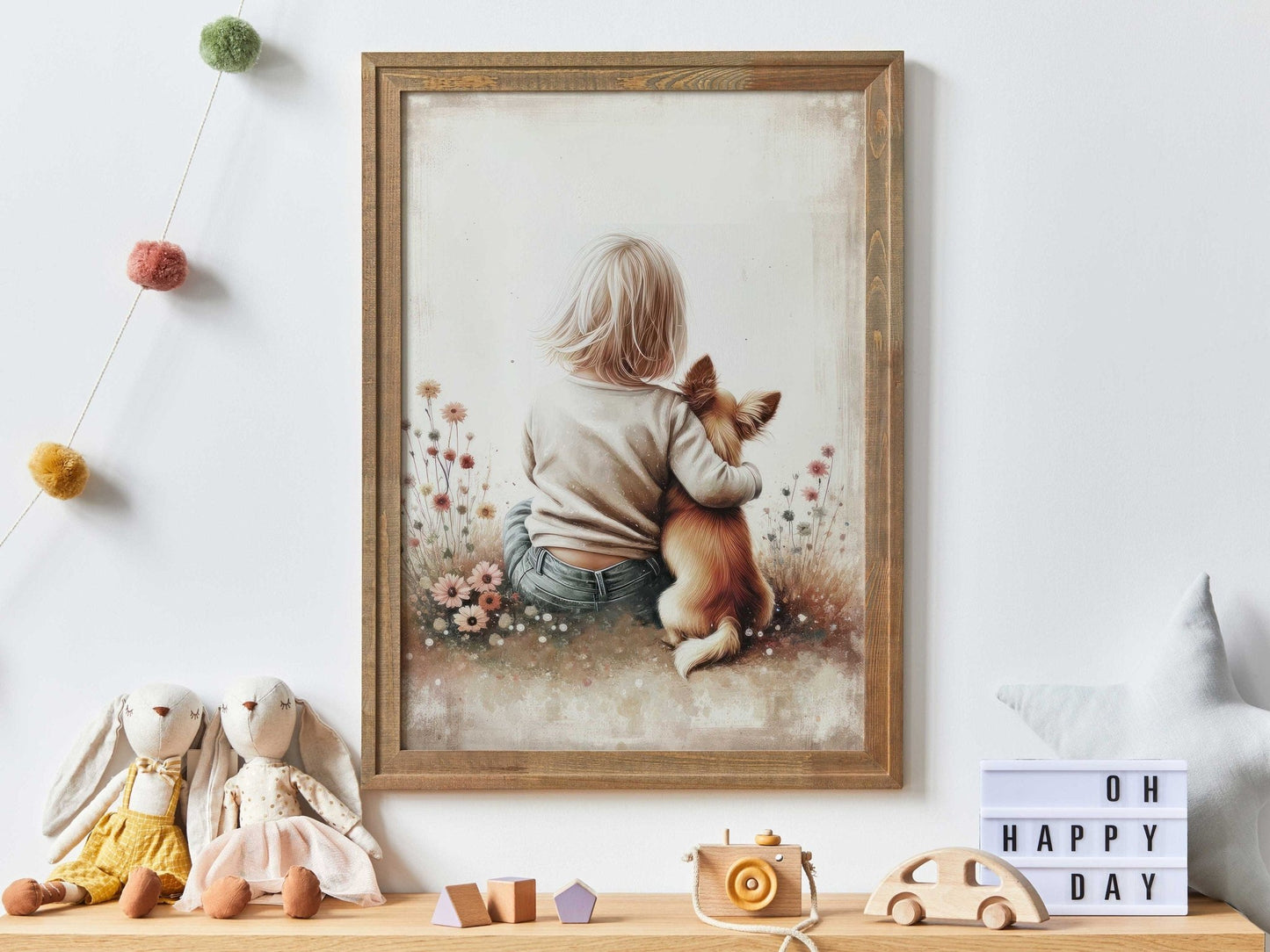 Chihuahua Nursery Decor, Girl & Dog Painting, Whimsical Wall Art - WildfieldPrints