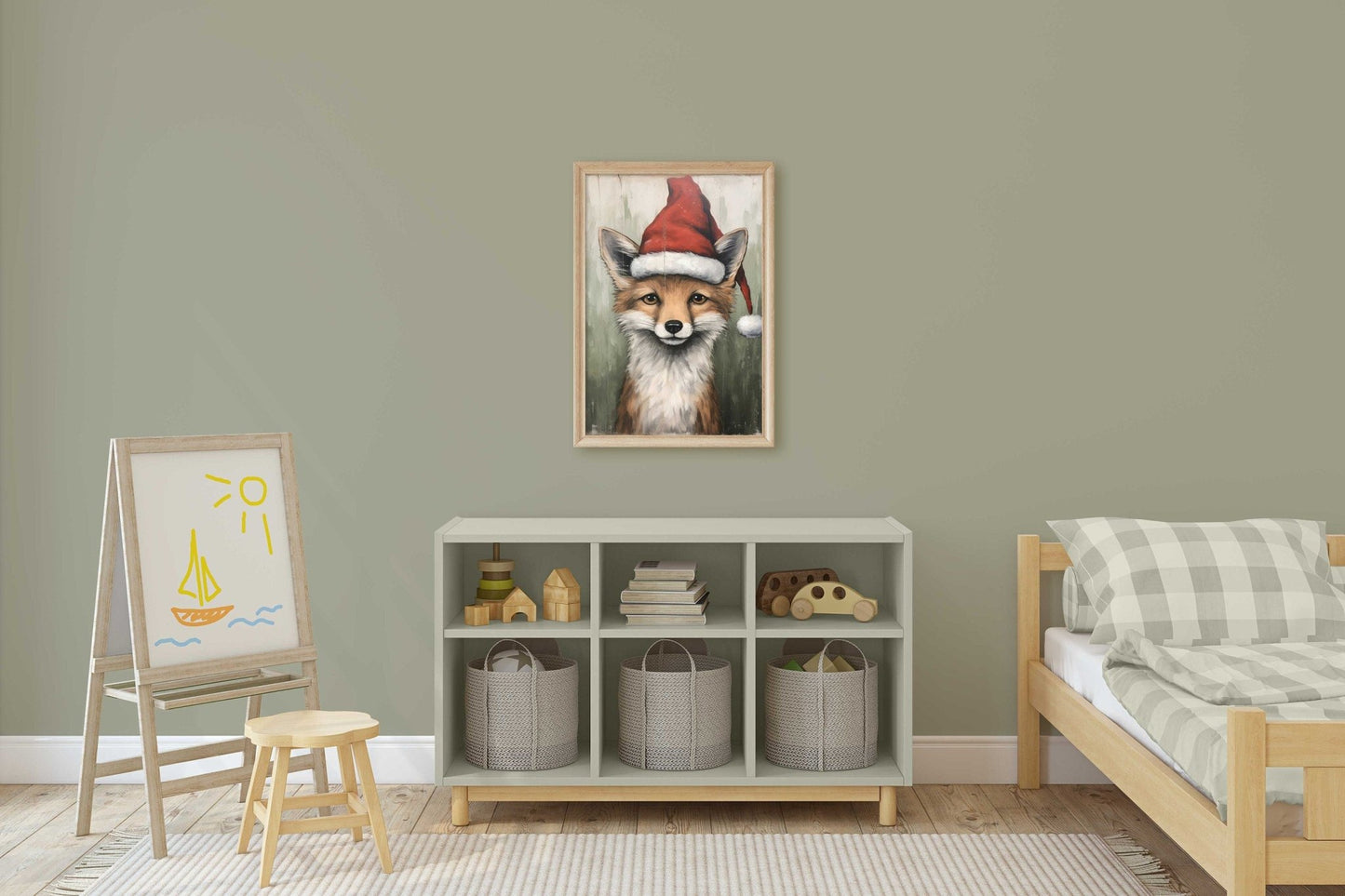 Christmas Animal Wall Art, Fox Nursery Decor, Kids Room Print - WildfieldPrints