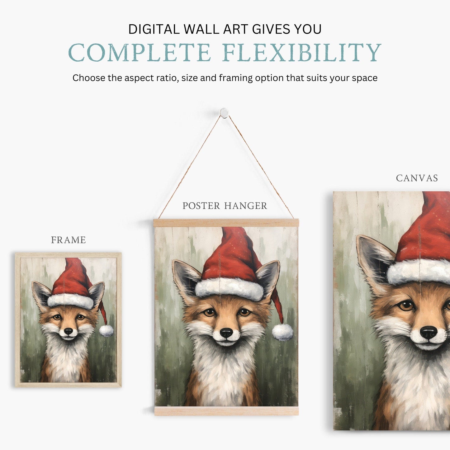 Christmas Animal Wall Art, Fox Nursery Decor, Kids Room Print - WildfieldPrints