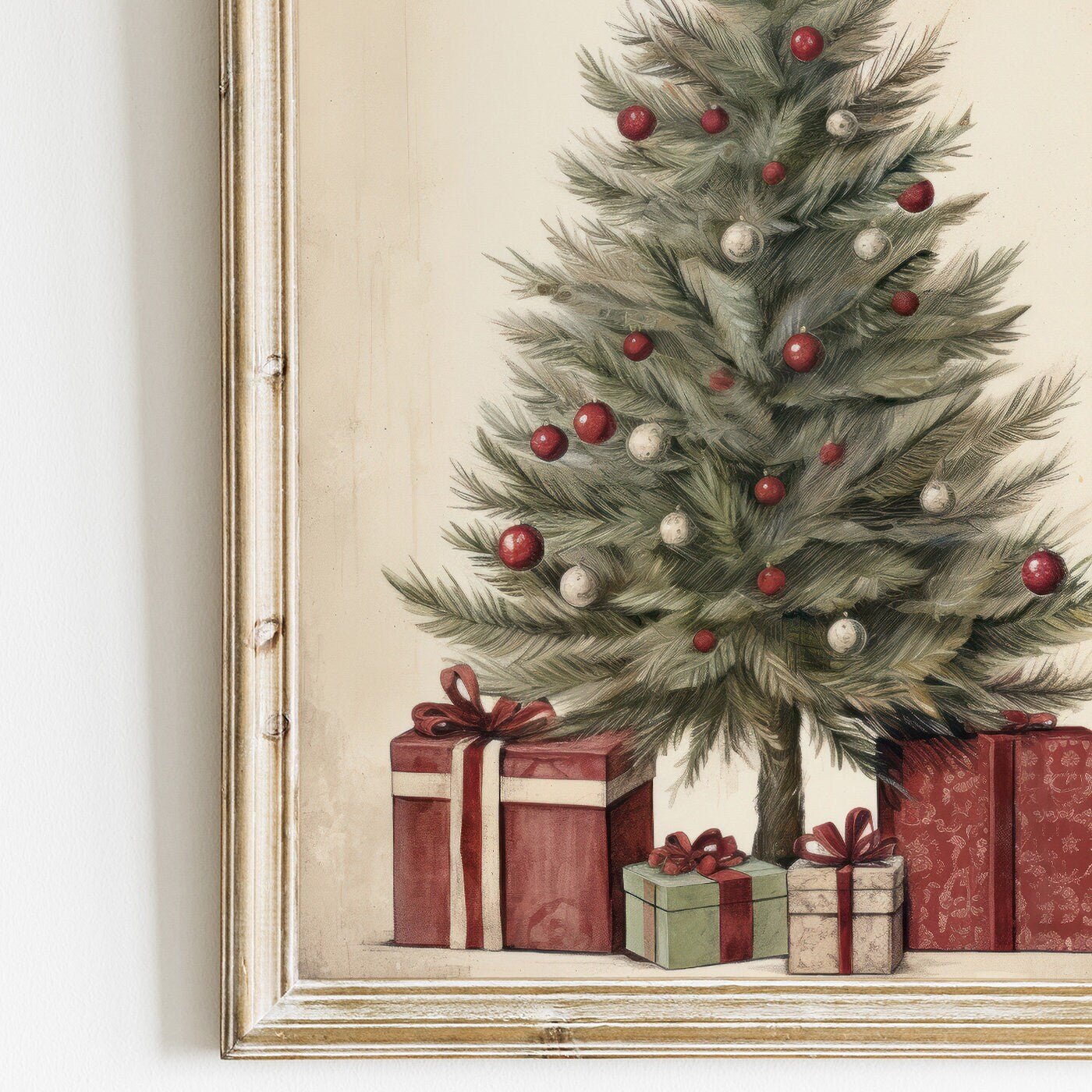 Christmas Tree Art, Vintage Holiday Decor, Rustic Wall Decor - WildfieldPrints