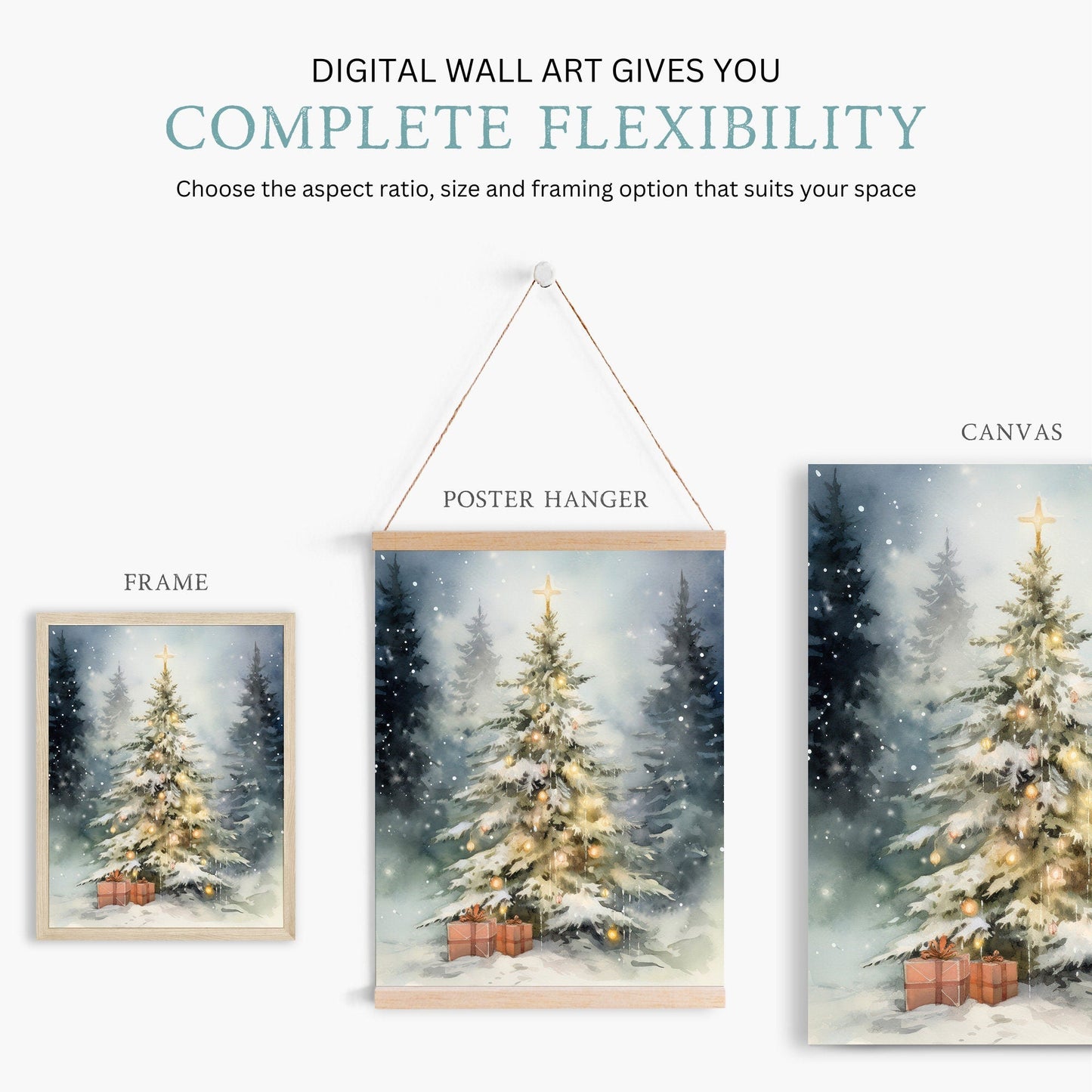 Christmas Tree Art, Vintage Holiday Decor, Rustic Xmas Wall Decor - WildfieldPrints