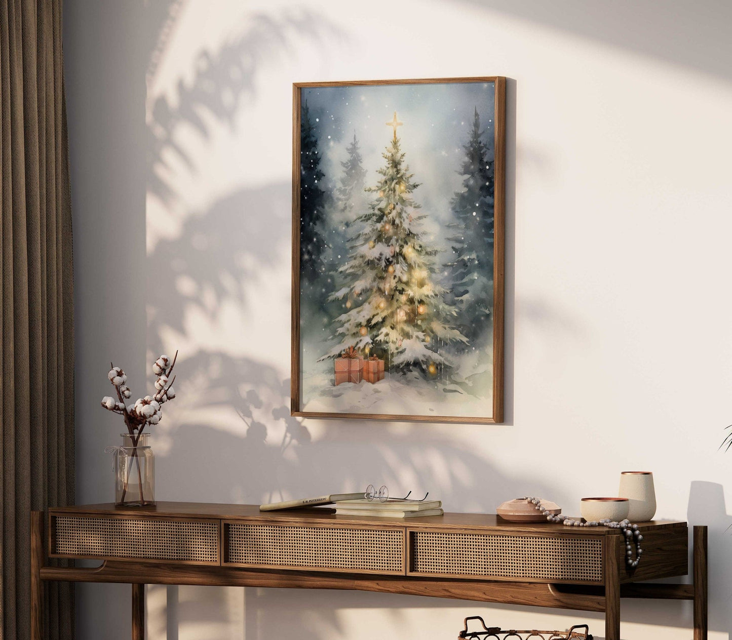 Christmas Tree Art, Vintage Holiday Decor, Rustic Xmas Wall Decor - WildfieldPrints