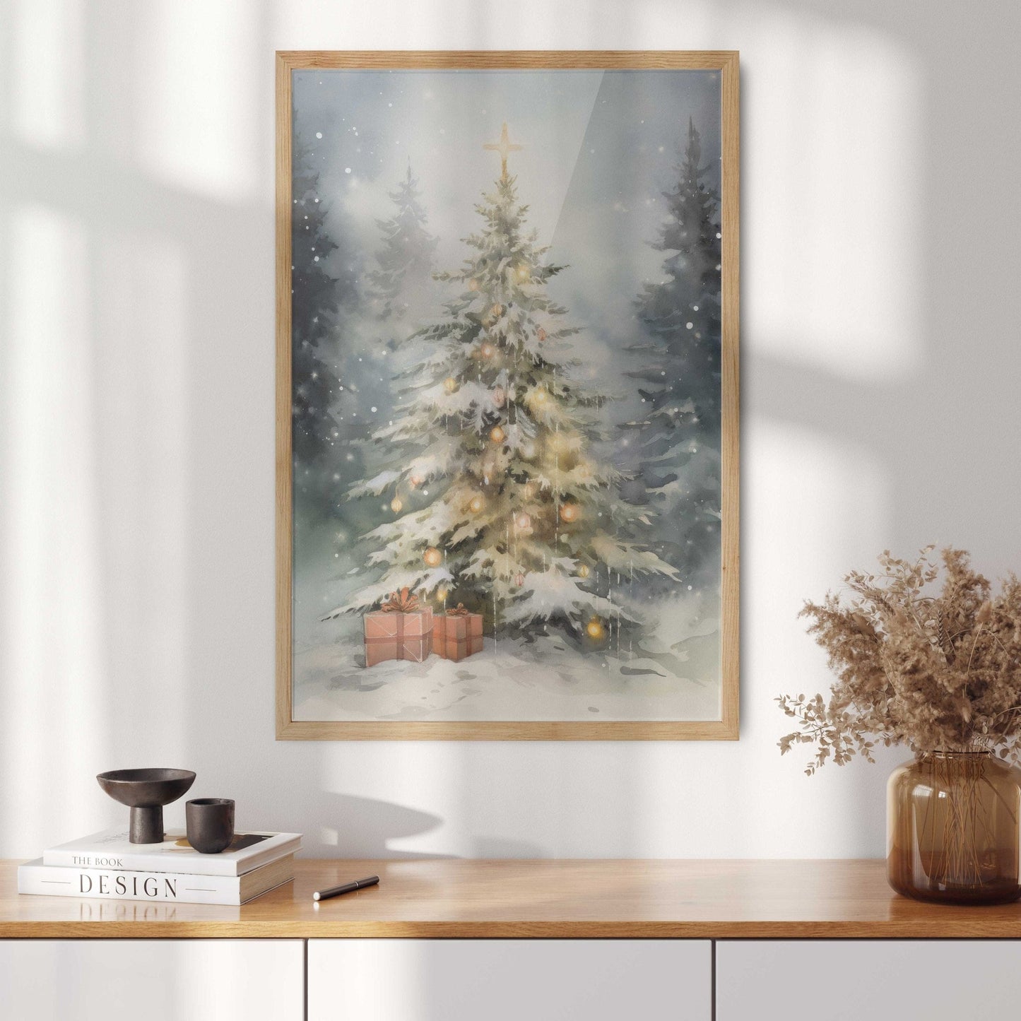 Christmas Tree Art, Vintage Holiday Decor, Rustic Xmas Wall Decor - WildfieldPrints