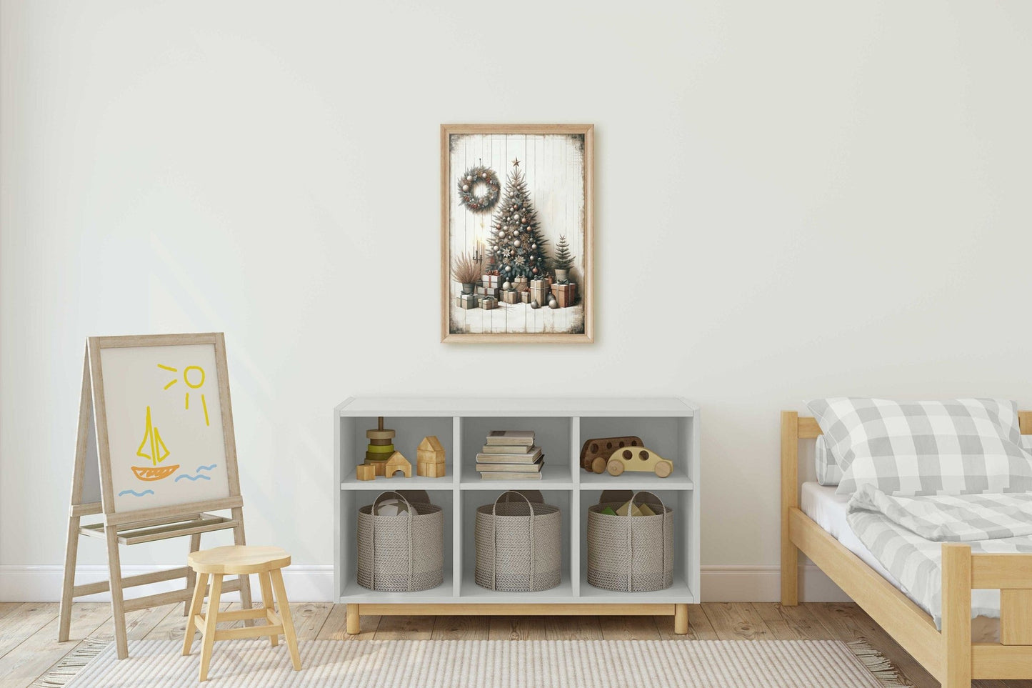 Christmas Tree Wall Art, Rustic Holiday Decor, Kids Room Print - WildfieldPrints