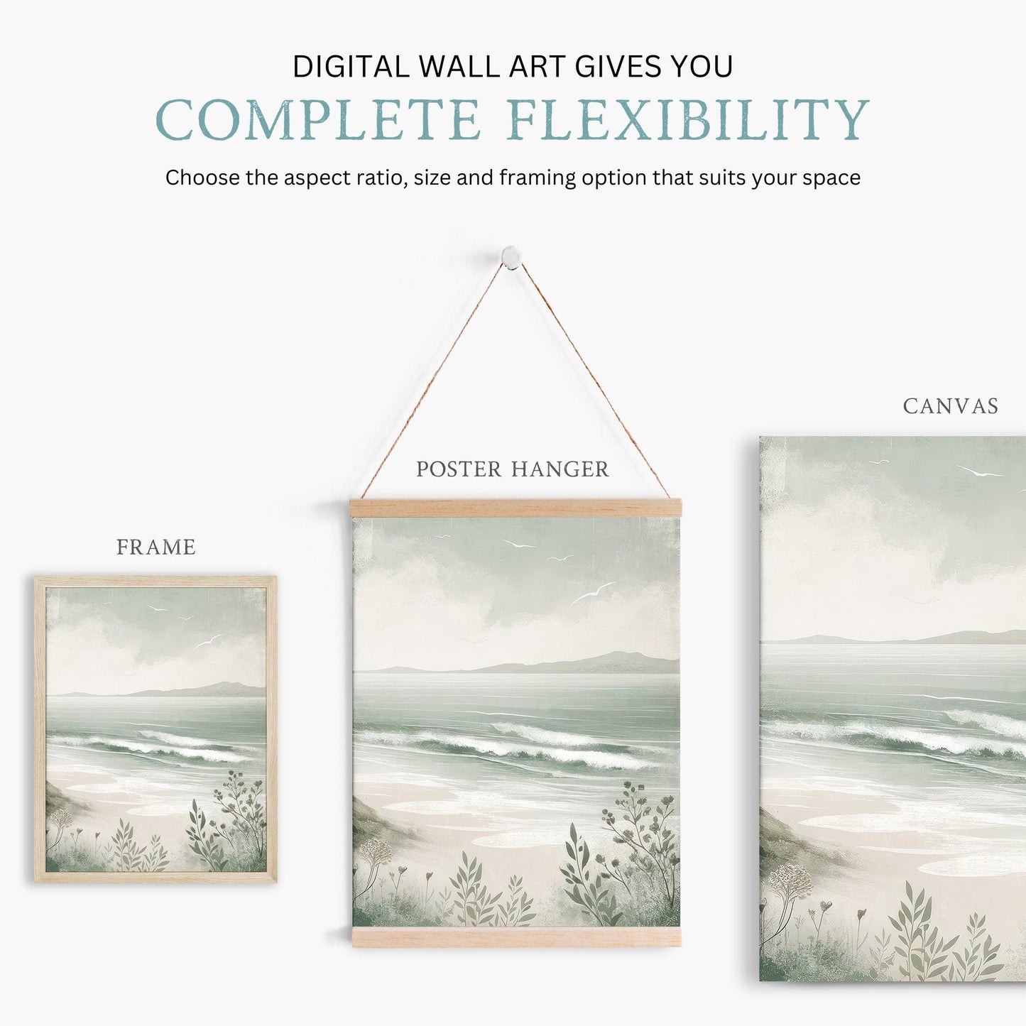Coastal Sea Painting, Beach Home Decor, Ocean Wall Art - WildfieldPrints