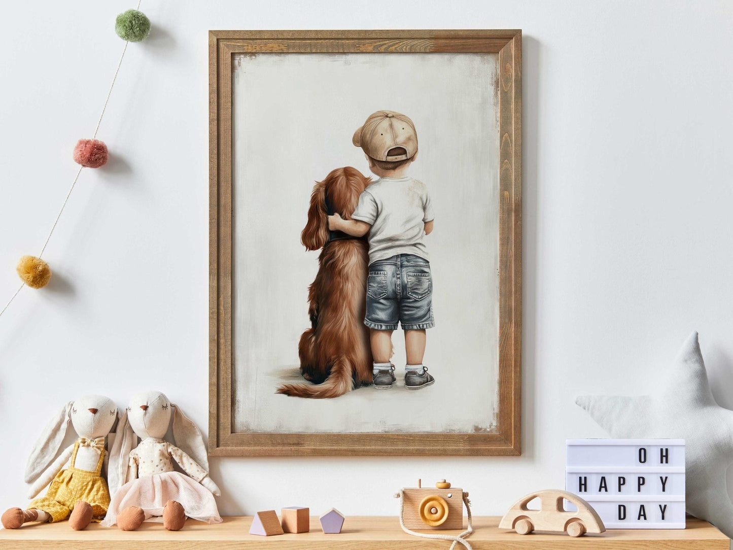 Cocker Spaniel Nursery Decor, Boy & Dog Wall Art, Brown Dog Portrait - WildfieldPrints