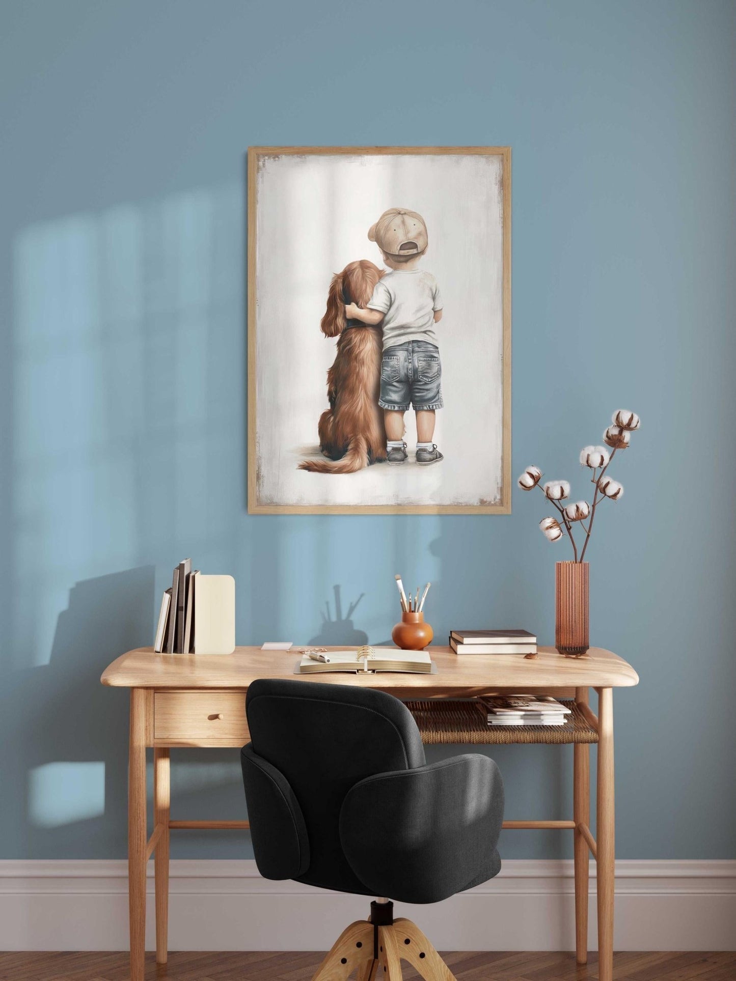 Cocker Spaniel Nursery Decor, Boy & Dog Wall Art, Brown Dog Portrait - WildfieldPrints