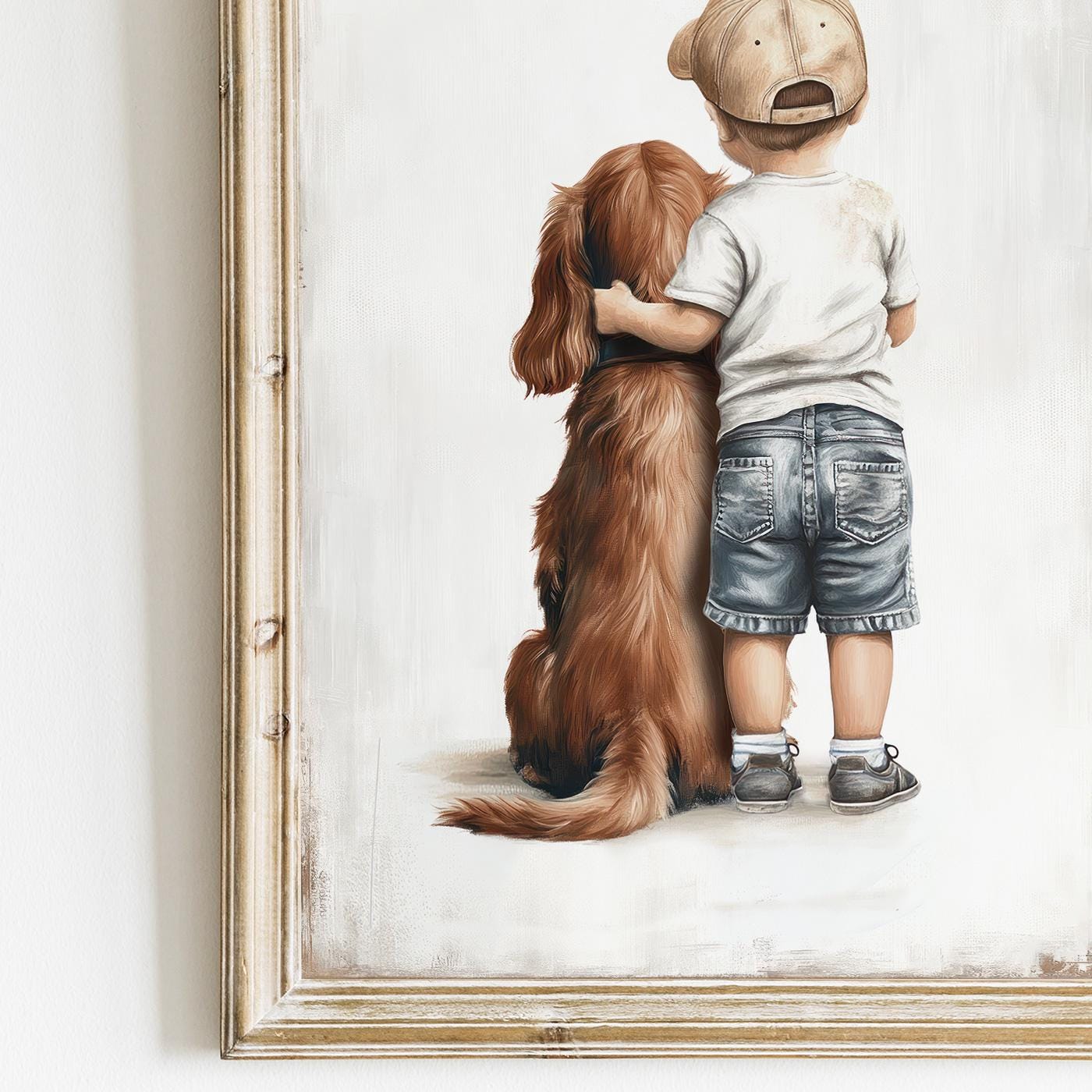 Cocker Spaniel Nursery Decor, Boy & Dog Wall Art, Brown Dog Portrait - WildfieldPrints
