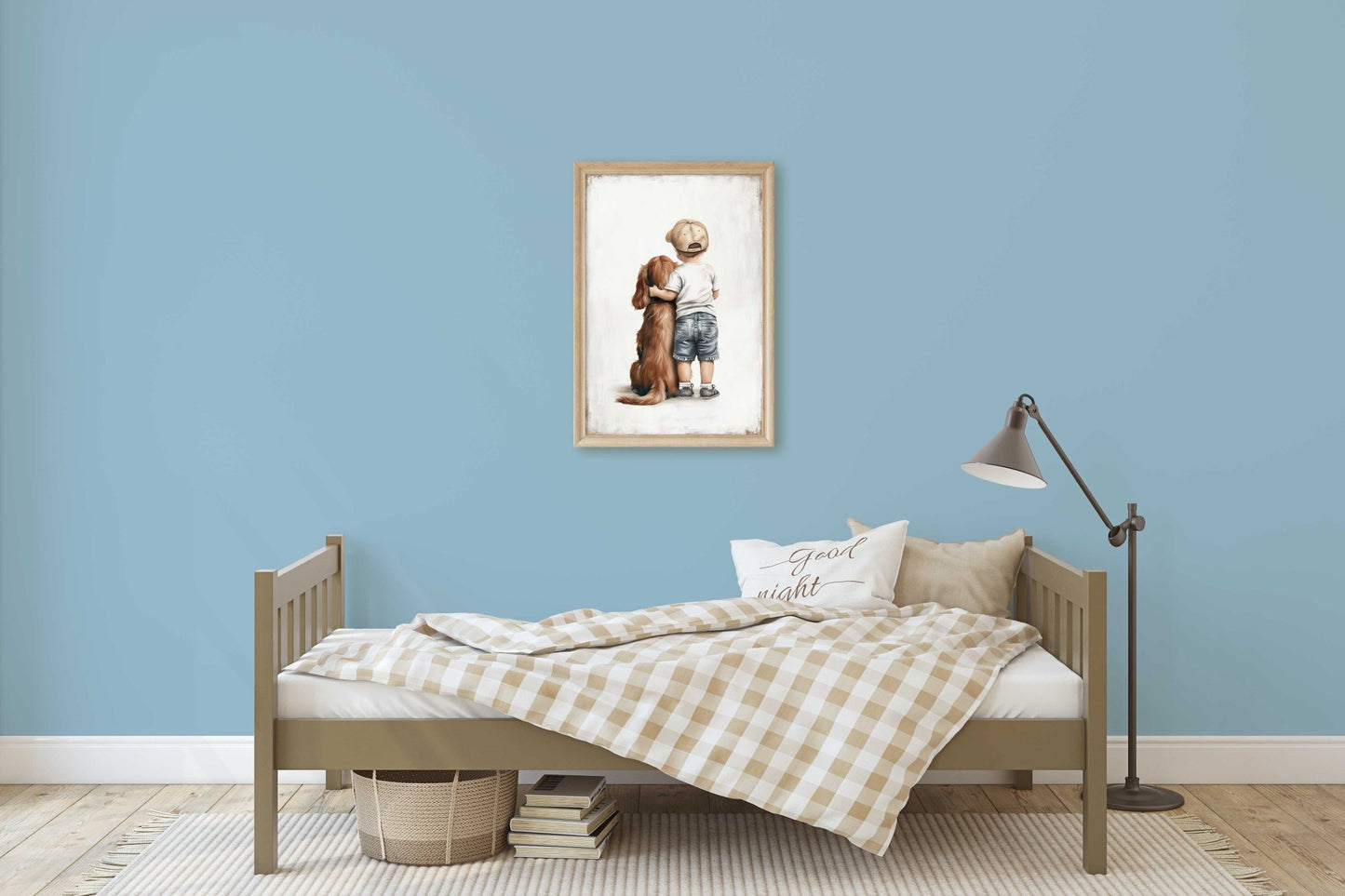 Cocker Spaniel Nursery Decor, Boy & Dog Wall Art, Brown Dog Portrait - WildfieldPrints