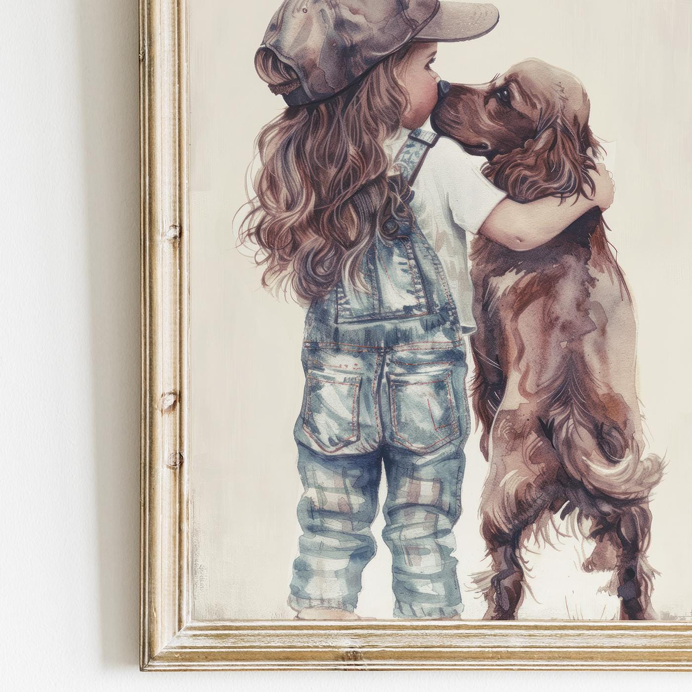 Cocker Spaniel Nursery Decor, Girl & Dog Painting, Brown Dog Print - WildfieldPrints