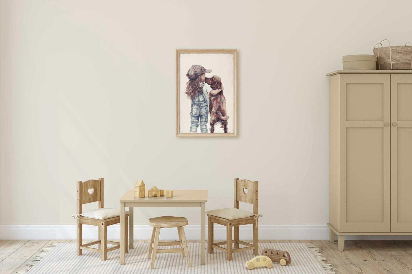 Cocker Spaniel Nursery Decor, Girl & Dog Painting, Brown Dog Print - WildfieldPrints