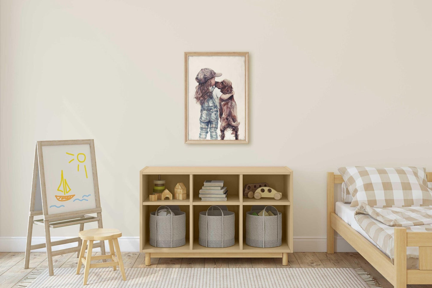 Cocker Spaniel Nursery Decor, Girl & Dog Painting, Brown Dog Print - WildfieldPrints