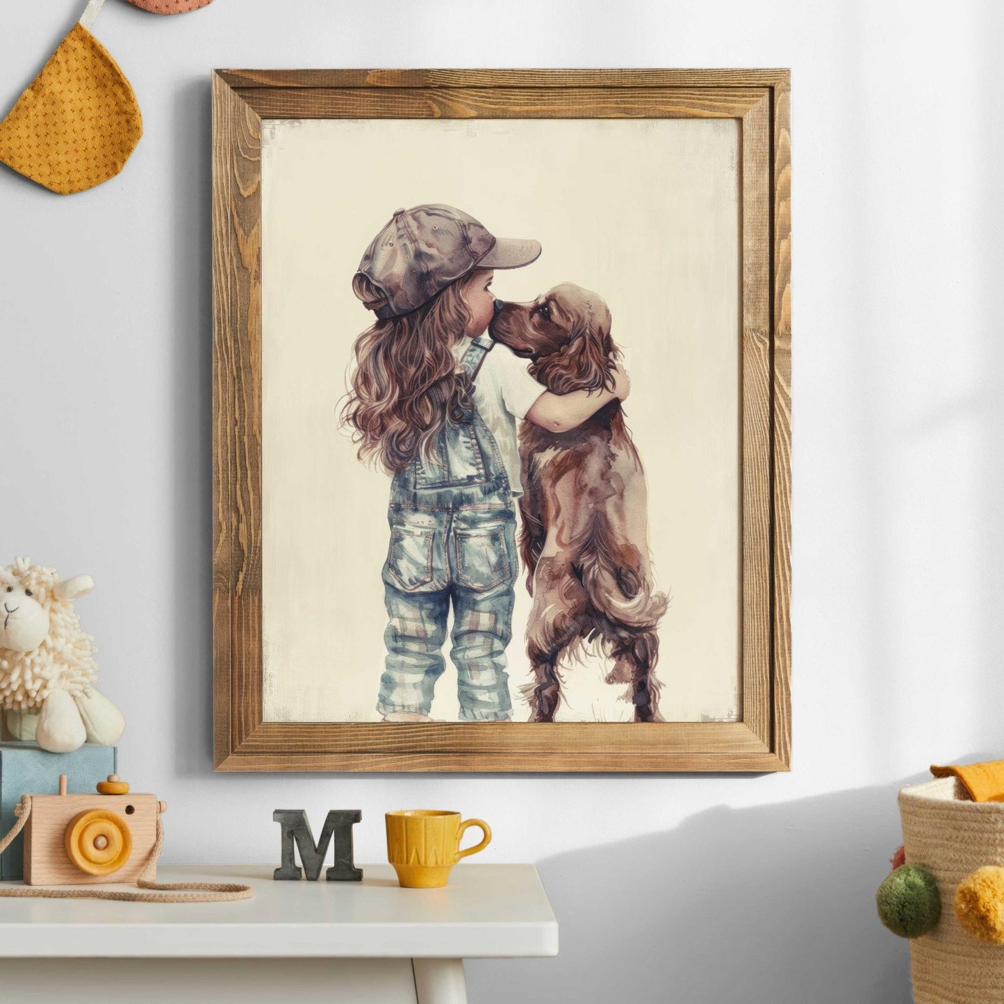 Cocker Spaniel Nursery Decor, Girl & Dog Painting, Brown Dog Print - WildfieldPrints