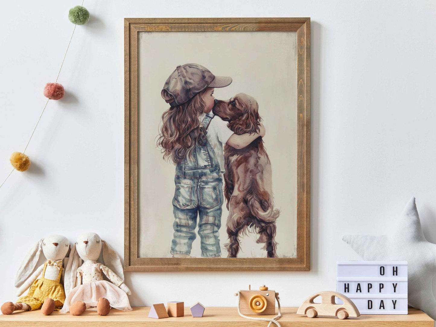 Cocker Spaniel Nursery Decor, Girl & Dog Painting, Brown Dog Print - WildfieldPrints